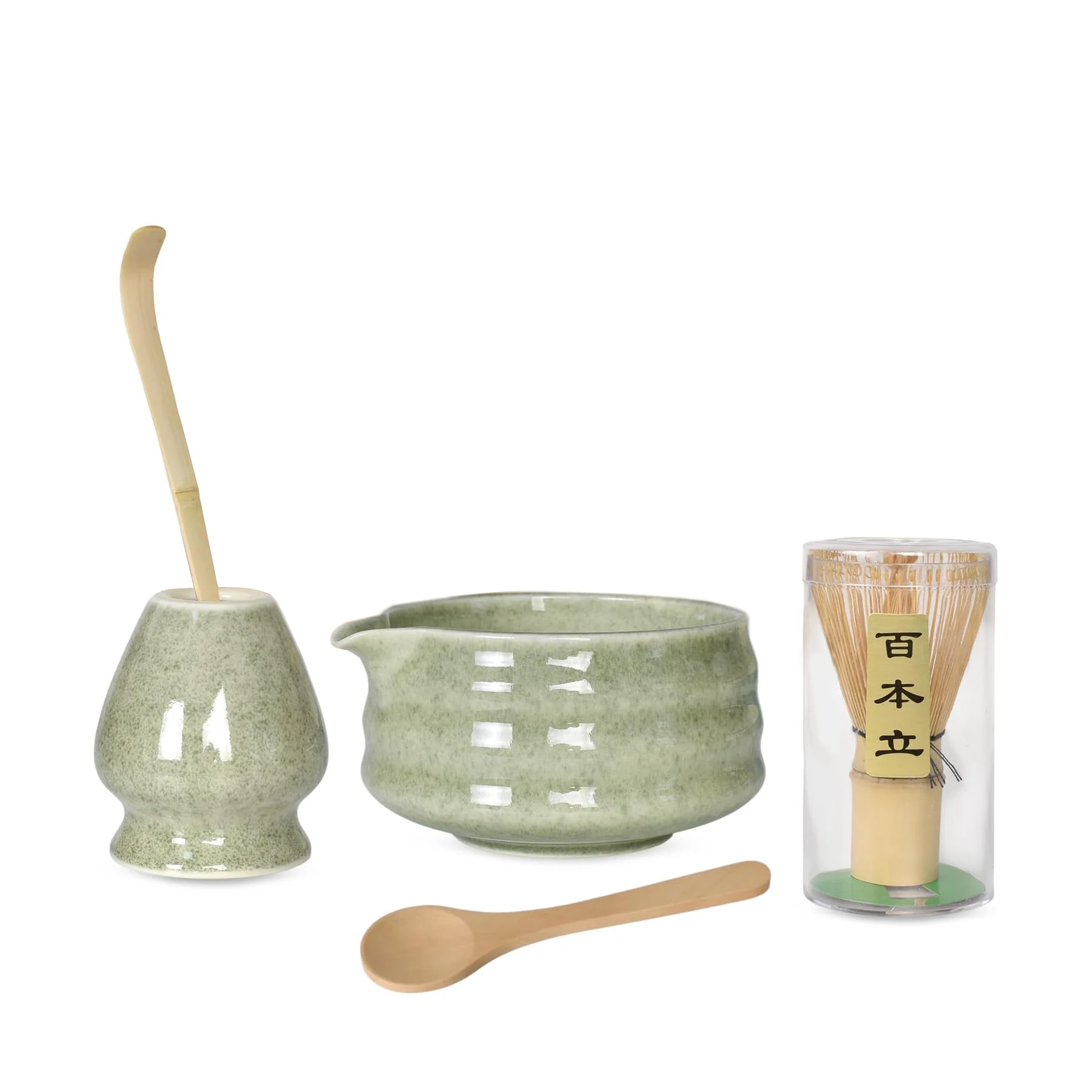 Set 6 Piezas Te Matcha Kit con Batidor de Bambú (Chasen), Pala (Chashaku), Cuenco, Portabatidor, Cuchara de Té, Colador de Acero, Juego de Matcha Accessories Traditional Japanese Tea Ceremony, Verde