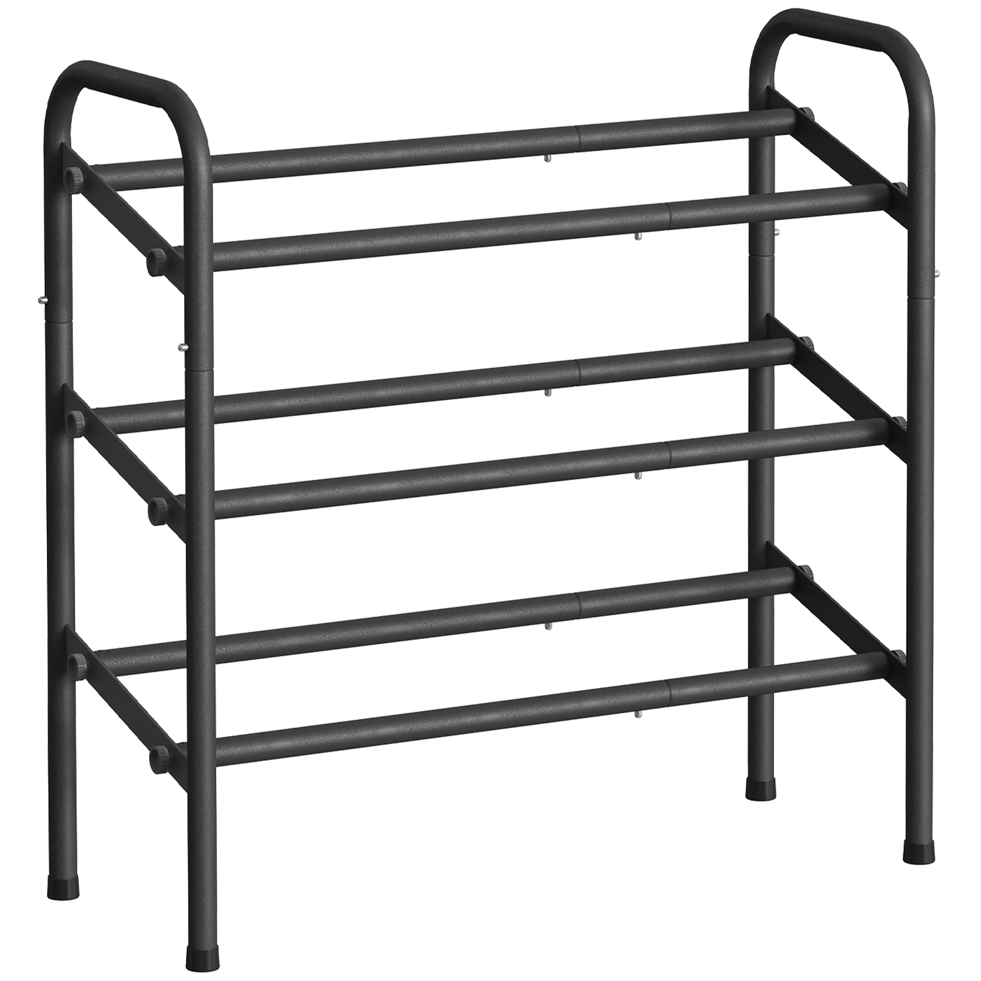 SONGMICS Zapatero Extensible, Zapatero de Metal de 3 Niveles, Organizador de Zapatos Ajustable, Estante Zapatos para Pasillo, Armario, Puerta, Fácil Montaje, Negro Tinta/Bronce