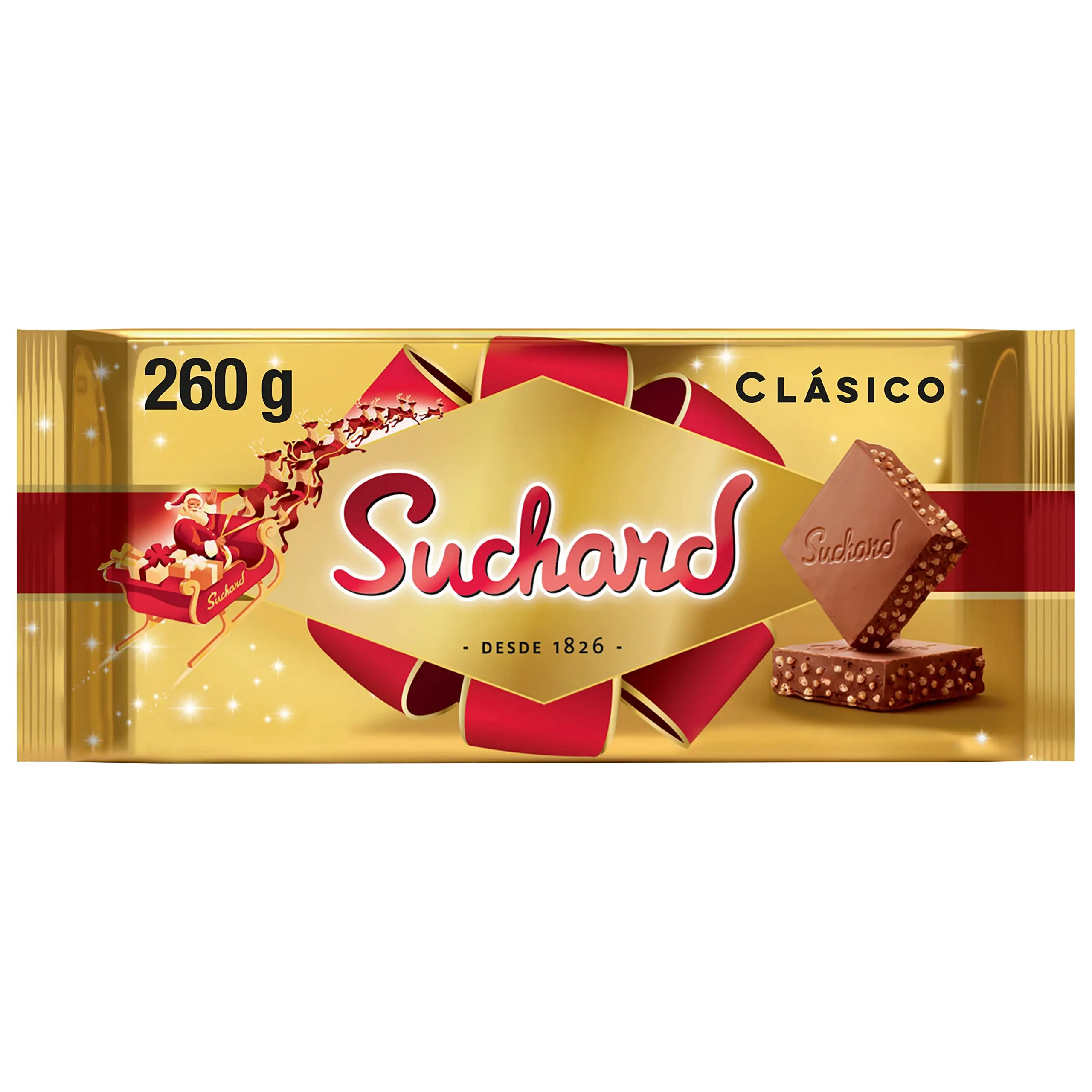 SUCHARD TURRON DE CHOCOLATE CON LECHE CLASICO TABLETA 260G Saborea la tradición navideña con turrón de chocolate con leche o negro.