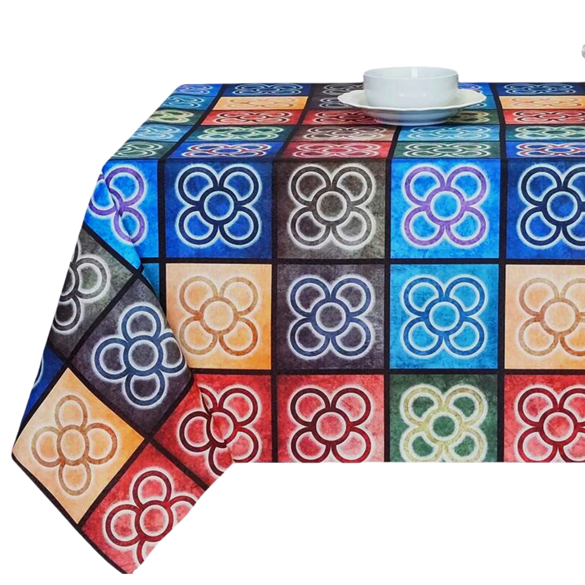 Mantel de tela resinada antimanchas e impermeable, diseño flor de Barcelona multicolor, fácil de limpiar, ideal para cocina y comedor