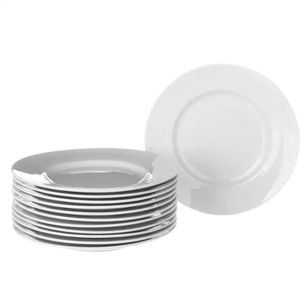 Lola Home Set de 12 platos llanos blancos de porcelana de Ø 26 cm