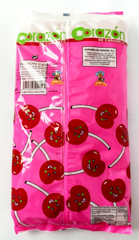 Cerdán candies lollipops heart bag (200 units)