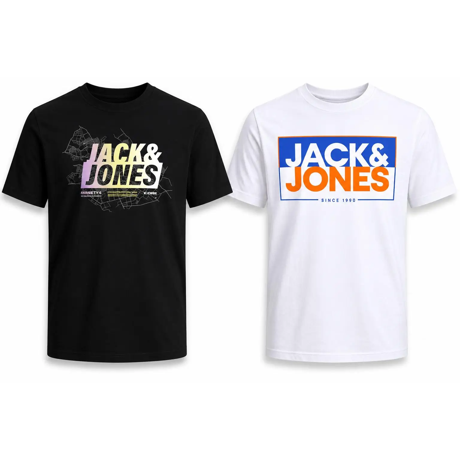 Jack & Jones Hombre Pack 2 Camisetas de Algodón Serie CORE Mod JCOMAP Logo estampado Moda Casual Informal REF 11257908-12248123