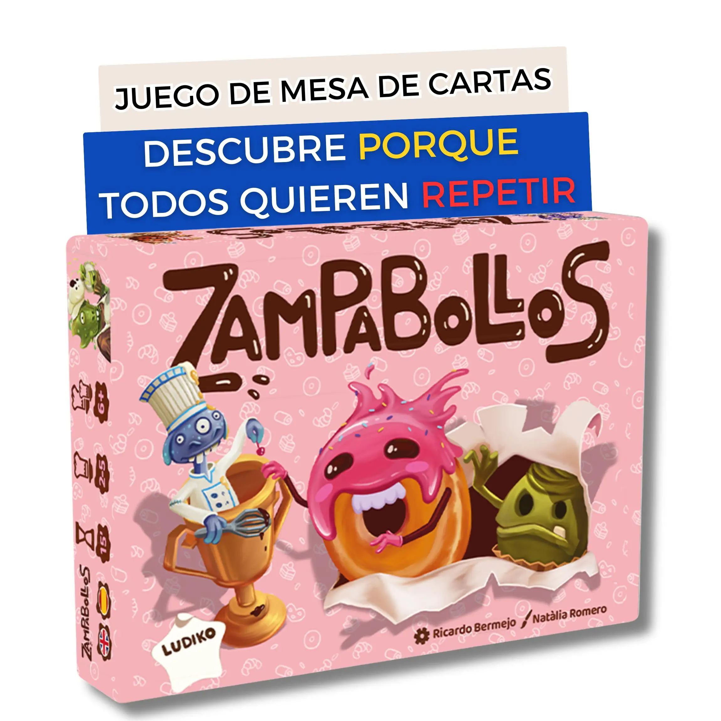 Juego de Mesa de cartas Zampabollos -De 2 a 5 jugadores- Partidas de 15´- Aprende en menos de 1´-Quién será el Campeón interplanetario de Bollos?