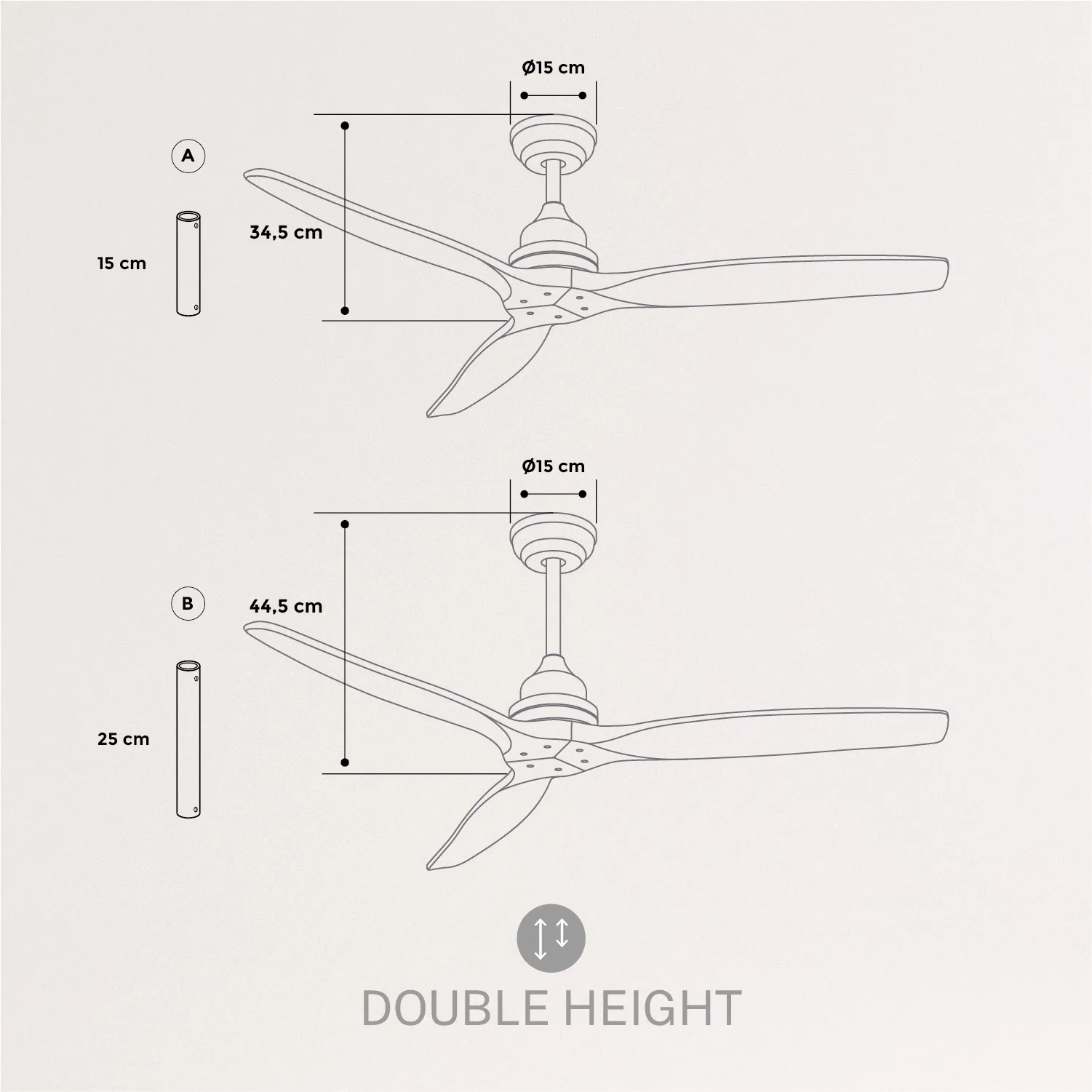 Create - 75w silent ceiling fan ø132 cm, 3 speeds, wood - windwood