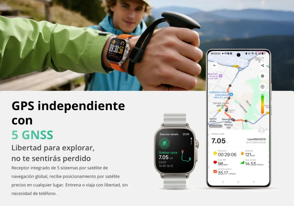 Smartwatch – Reloj inteligente realme Watch 5, Versión Global, Gran Pantalla AMOLED de 1.97″, 16 días Vida de la Batería muy Larga, IP68, 108 modos de deporte y de monitorización de salud, Brújula y GPS independiente con 5 GNSS 9