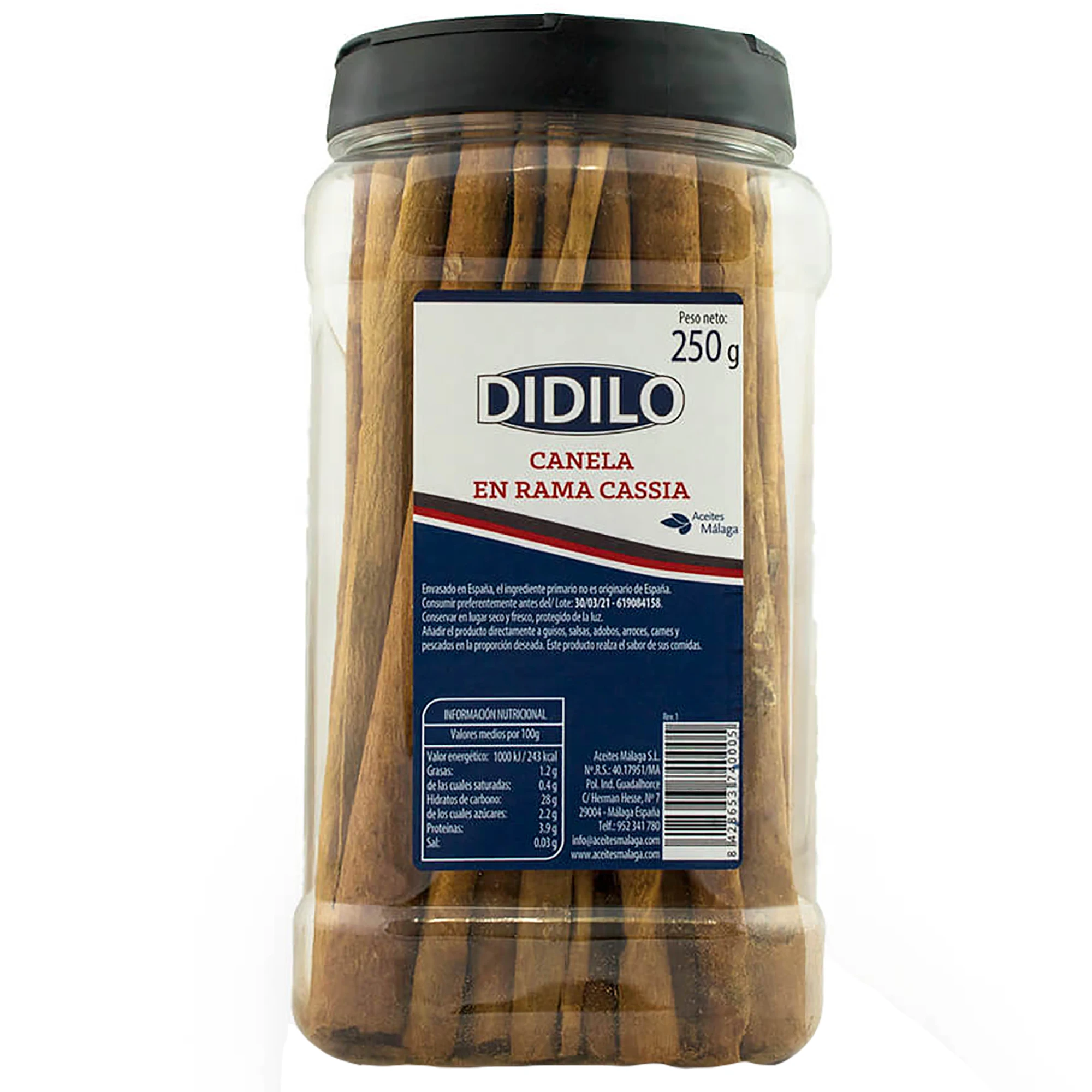 DIDILO CANELA EN RAMA CASSIA | BOTE PET 250 GR | ESPECIA AROMÁTICA PARA INFUSIONES, REPOSTERÍA Y COCINA
