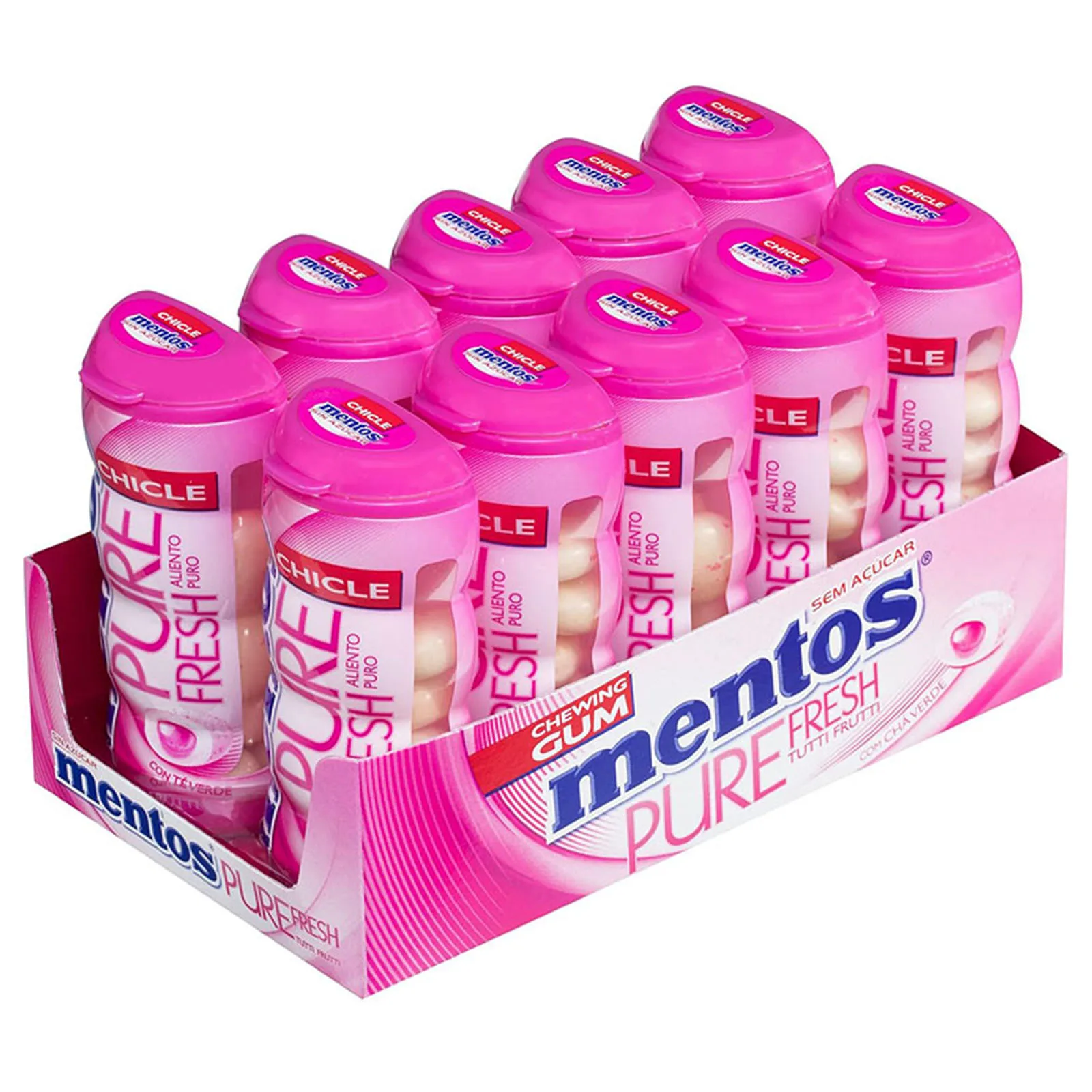 Mentos Pocket Chicle Tutti Frutti, Sin Azúcar - 10 unidades de 30 gr. (Total 300 gr.), 10 unidad