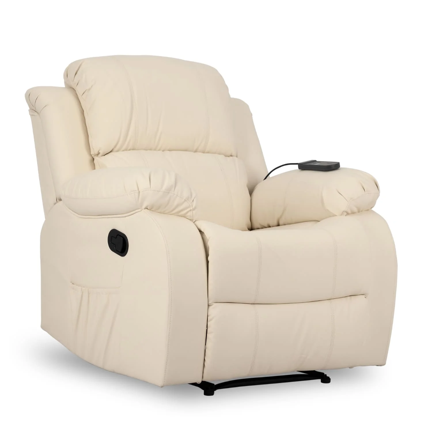 Nalui Sillón Relax Trevi Crema Reclinable 160º, 8 Motores Silenciosos, Calor Lumbar, 4 Zonas de Masaje y PU Anti-Cuarteo
