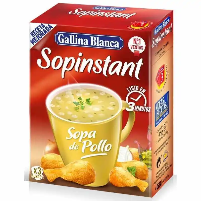 Gallina blanca sopinstant 2 UNIDADES sopa de pollo con pasta 3 Sobres 15 gr