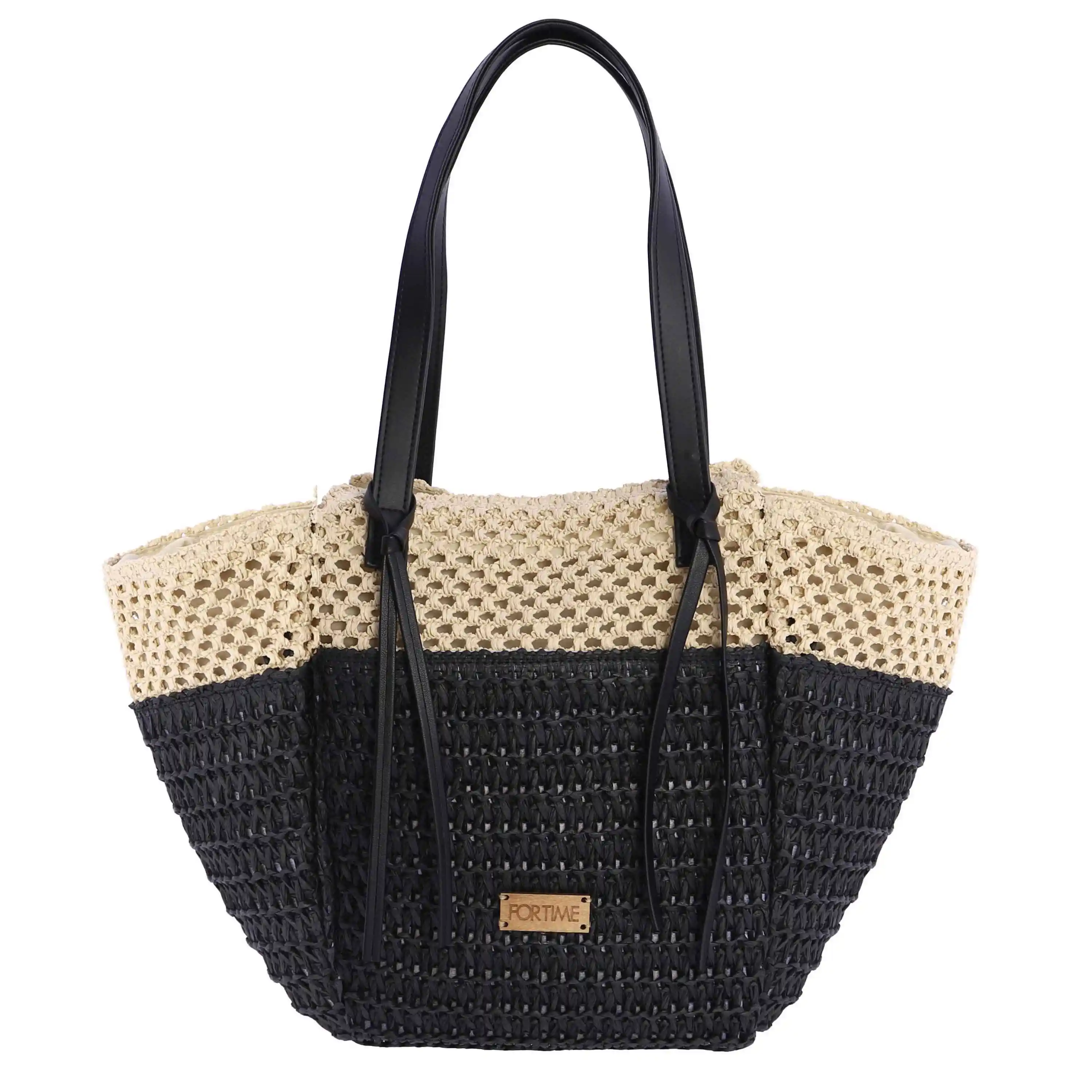 Bolso shopper para mujer FORTIME Lua de rafia con cierre de cremallera