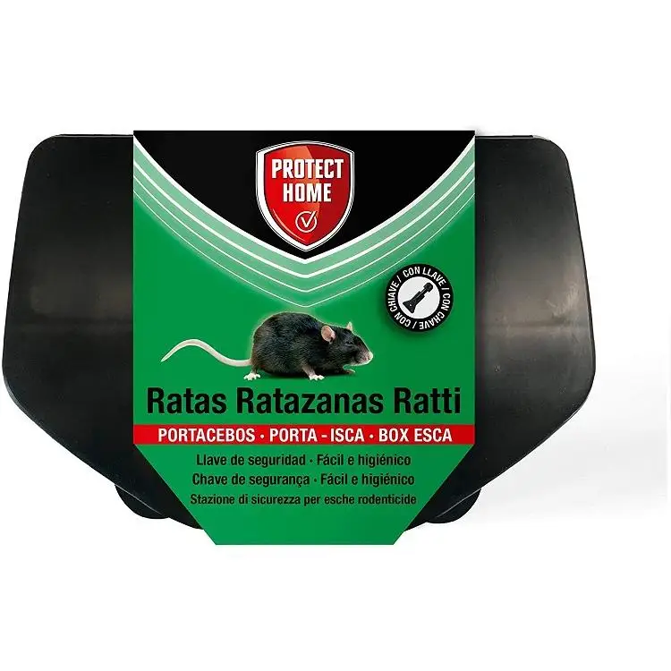 PROTECT HOME Portacebos para Ratas con Llave de Seguridad, Facil e Higiénico, Control de roedores, Ratas XL, Color Negro, 21 x 15 x 7 cm