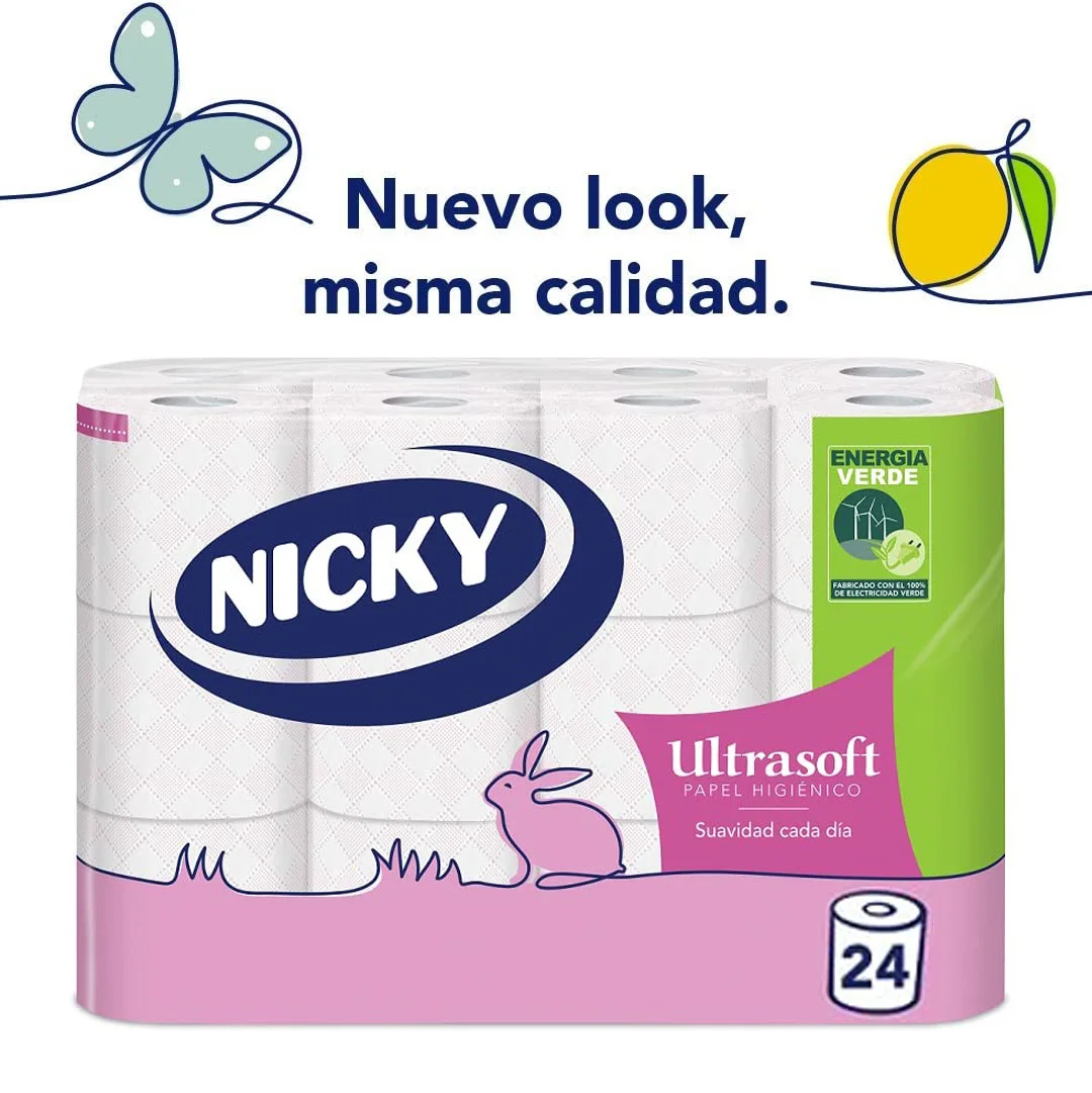 NICKY Ultrasoft 24 rollos Papel Higiénico, Pack Ahorro