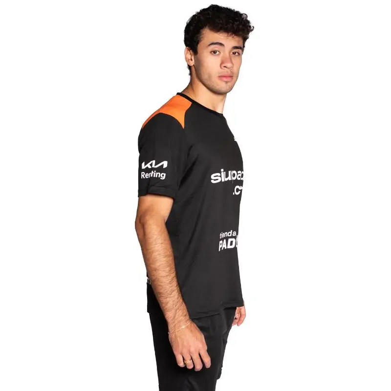 Siux Leo Augsburger Fenix Official T-shirt in Black and Orange, a men's padel t-shirt made from breathable, moisture-wicking fabric with an ergonomic cut for ultimate movement and high durability, designed for passionate padel players. #2