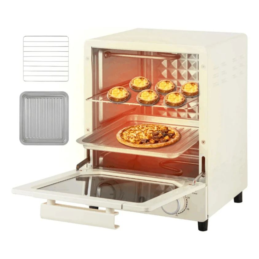 Mini Horno Eléctrico Vertical 15L Multifunción con Temperatura Ajustable, Temporizador 60 Min, Convección y Luz Interior