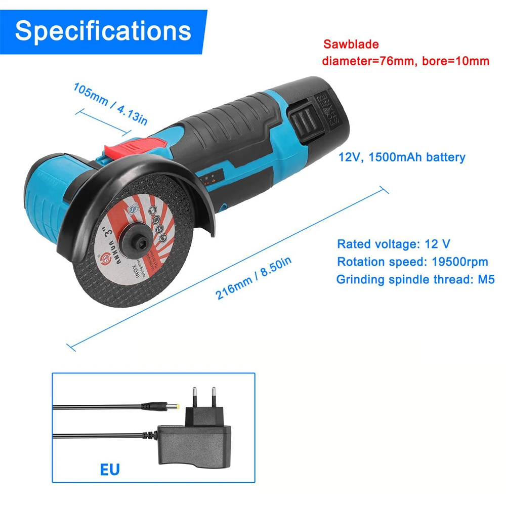 12v cordless electric angle grinder 19500rpm mini polishing grinding machine with 2 battery