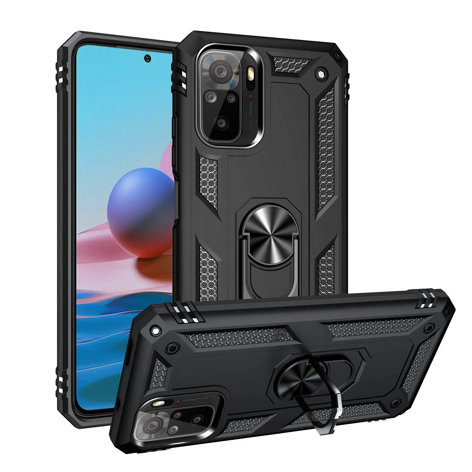 Max Power Digital Funda para Xiaomi Redmi Note 10s/Redmi Note 10 Carcasa Magnética Antigolpes con Anillo Giratorio [Militar]