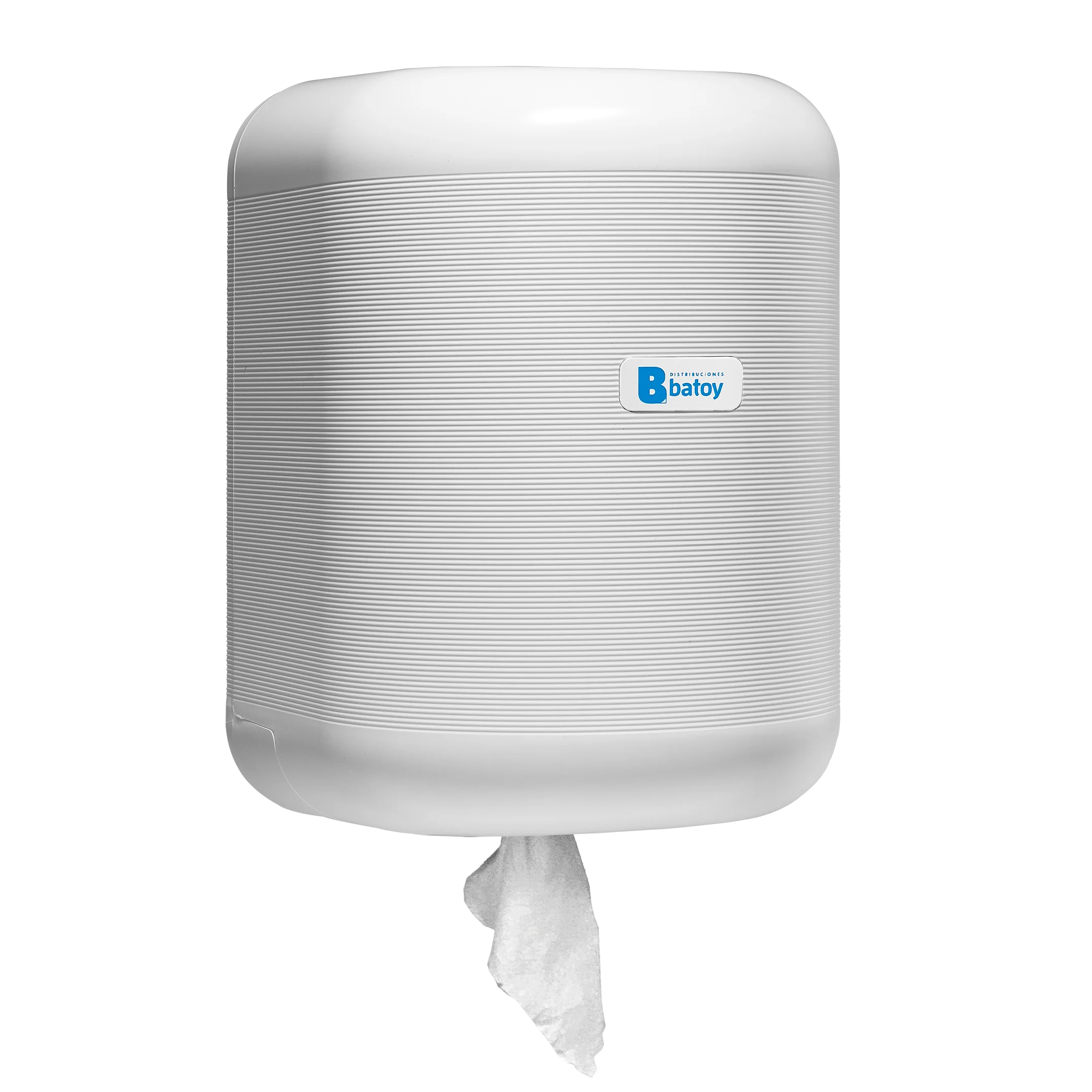 Dispensador Papel Bobina Mecha en contínuo para bobinas de máximo 210mm de diametro BlancoPlata Fácil instalación Llave de seguridad Resistente y duradero Compatible con todas las bobinas de mecha del mercado