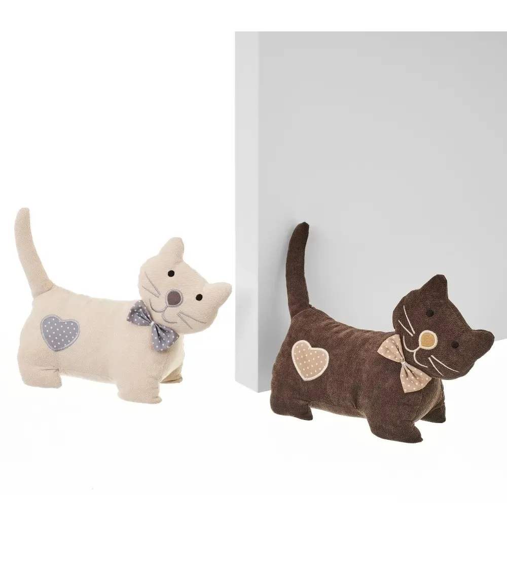 Unimasa door stop cat fabric and sand Beige and brown 27x11x21 Cm-Animal design