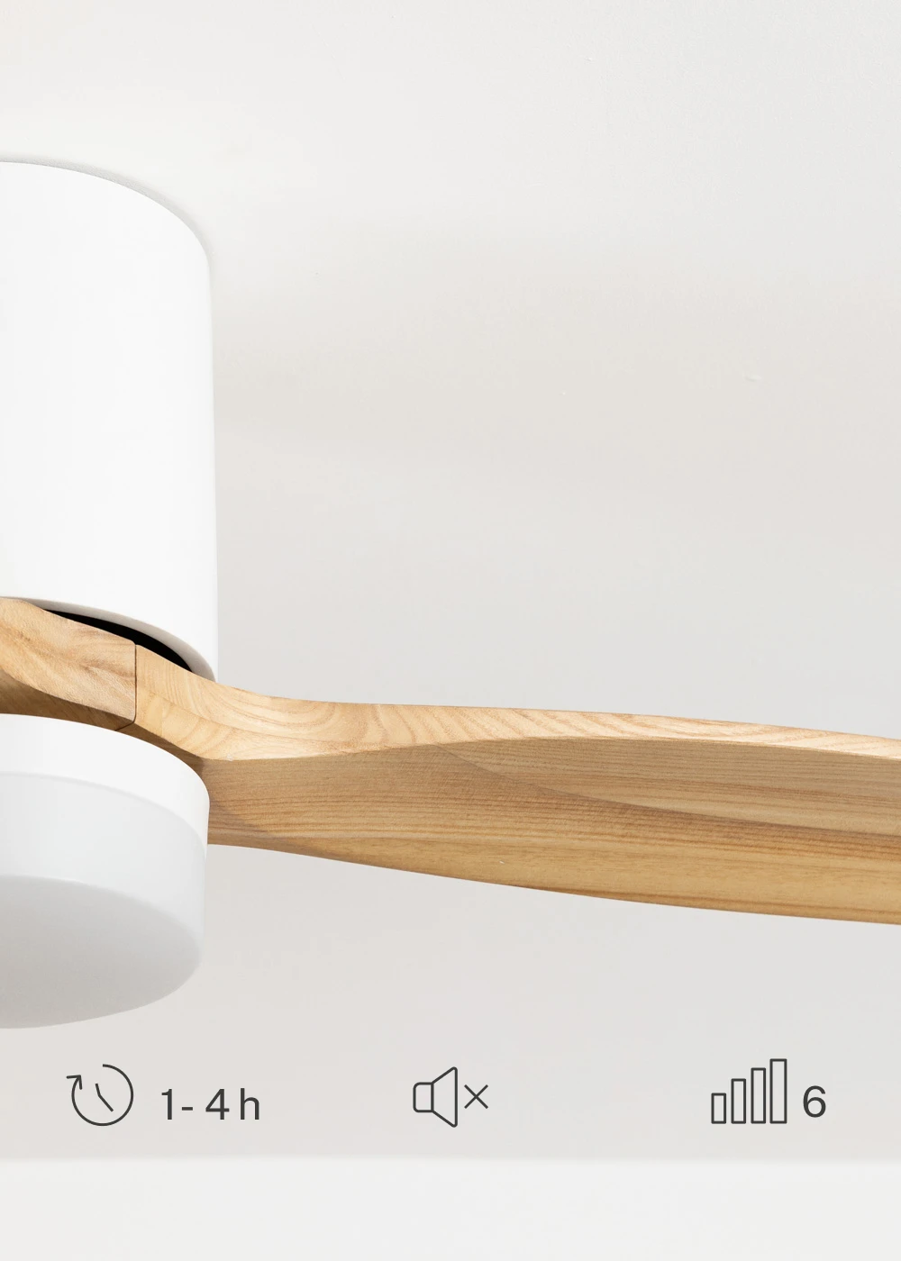 Create - 40w silent ø132cm ceiling fan with customizable plaster housing (white / light wood)- wind calm concrete