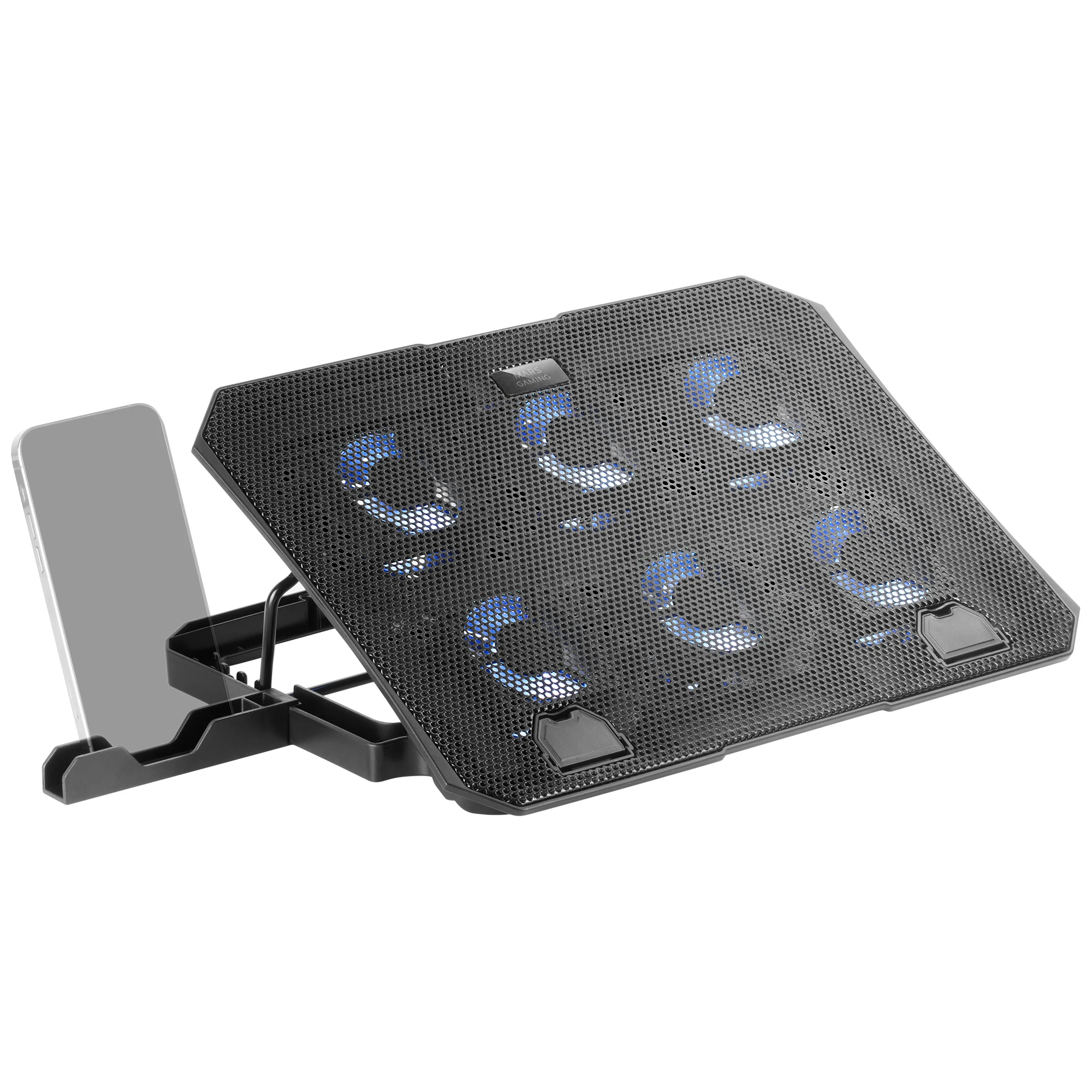 Base Refrigeradora Mars Gaming MNBC23 16'', 6 Ventiladores, LED Azul, Soporte Smartphone 🌀💻