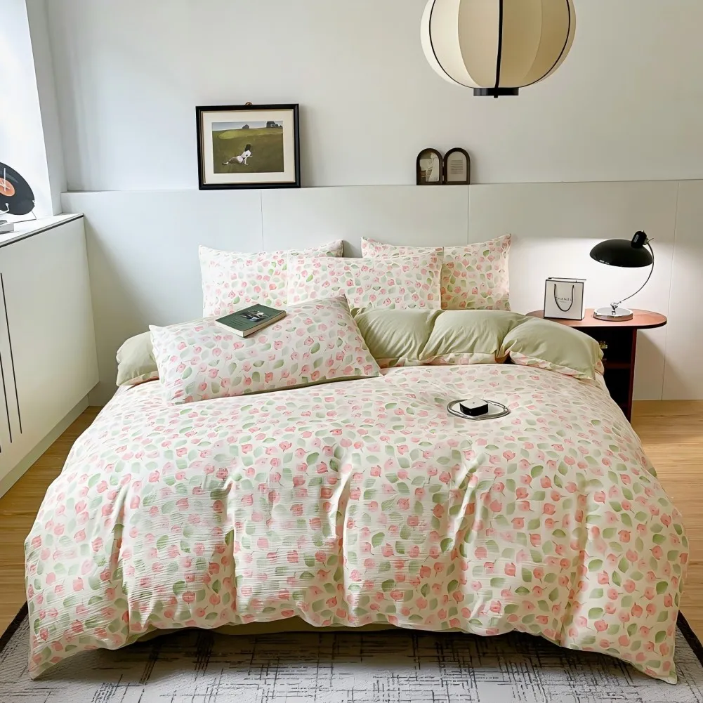 Juego de Funda Nórdica 4 Piezas-Ropa de Cama Algodón Lavado con Jacquard Elegante-Tacto Extra Suave, Varios Tamaño Disponible