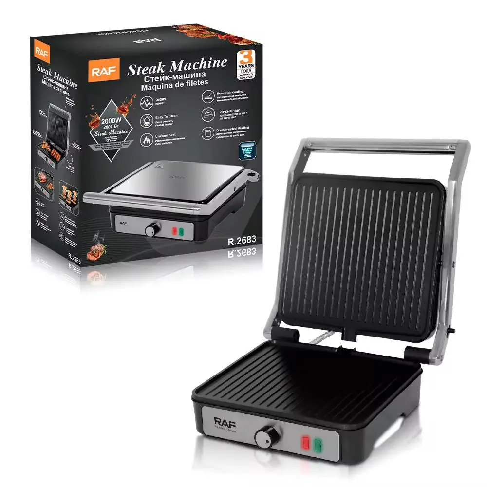 Grill Plancha Eléctrica Shiro de 2000W, Ideal para Paninis con Apertura Completa de 180° y Superficie Antiadherente