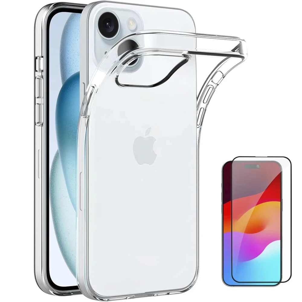Transparent tpu case for iphone 15 14 13 12 11 x xs max xr pro mini plus full protection with perfect fit, ultra thin and flexible anti-scratch design + optional screen protector
