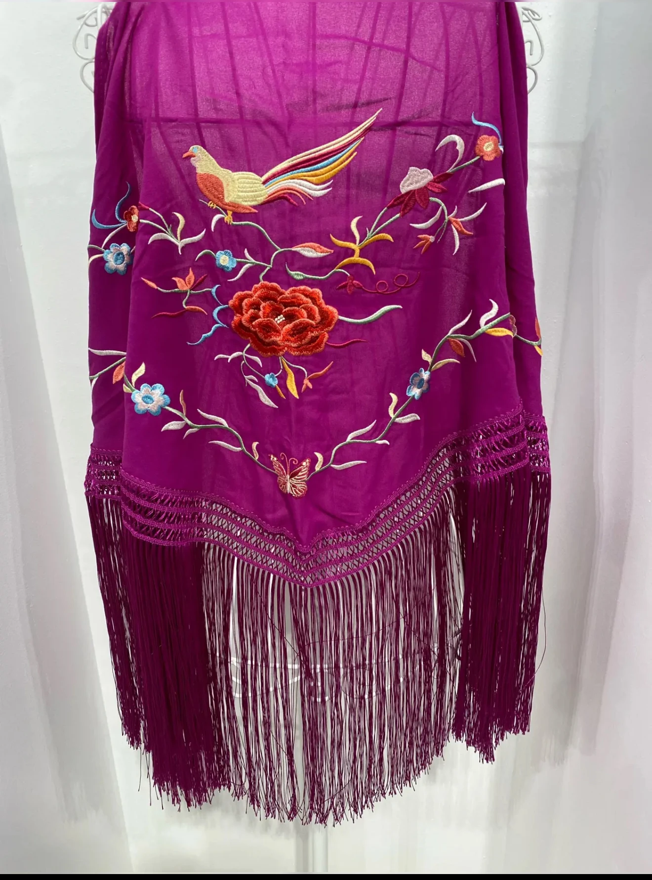 Flamenco embroidered shawl mt24-15 measurements length 1.50 x width 60cm long fringe