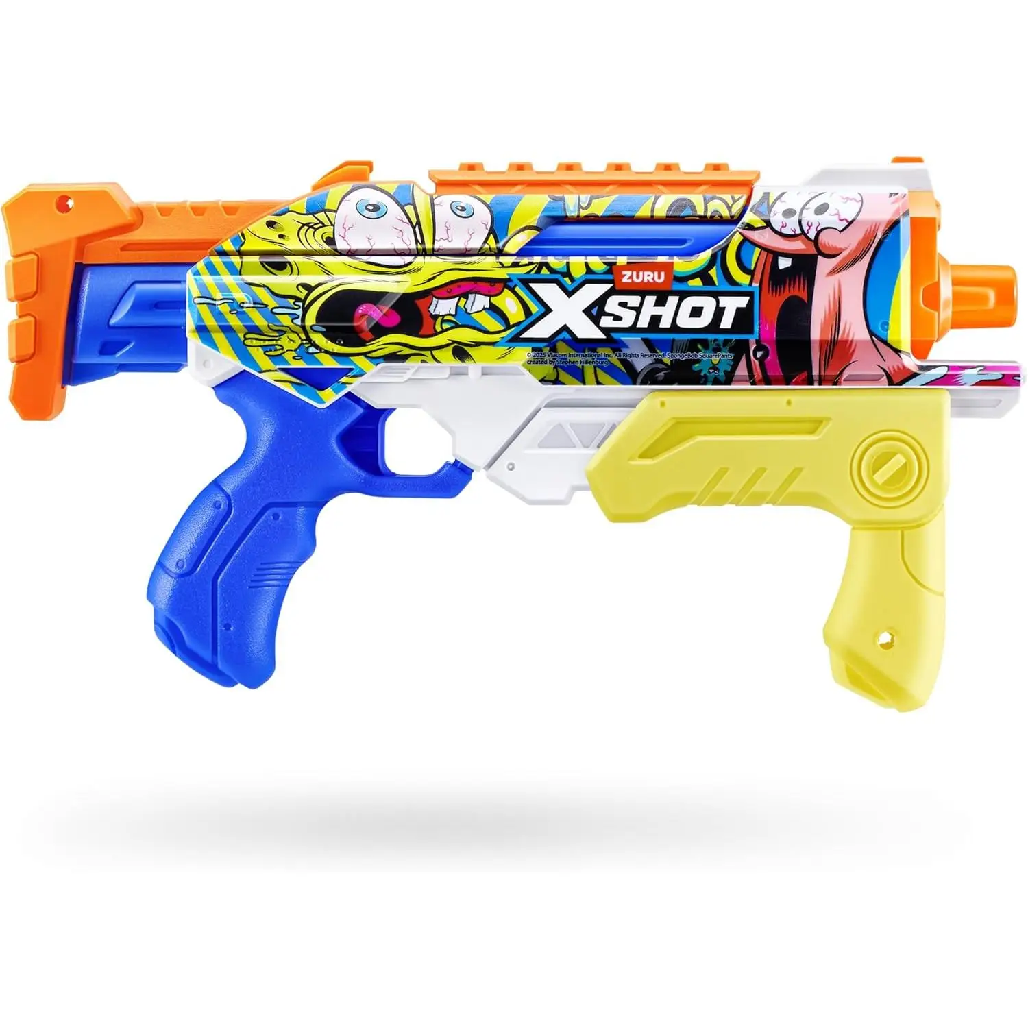 XSHOT Water Bob Esponja Hyperload Lanzador de Agua de ZURU – Lanzador de Agua de Llenado Rápido con Diseño de Bob Esponja, Alcance de 10m y Depósito de 500ml, Juguete de Verano para Niños de 5+