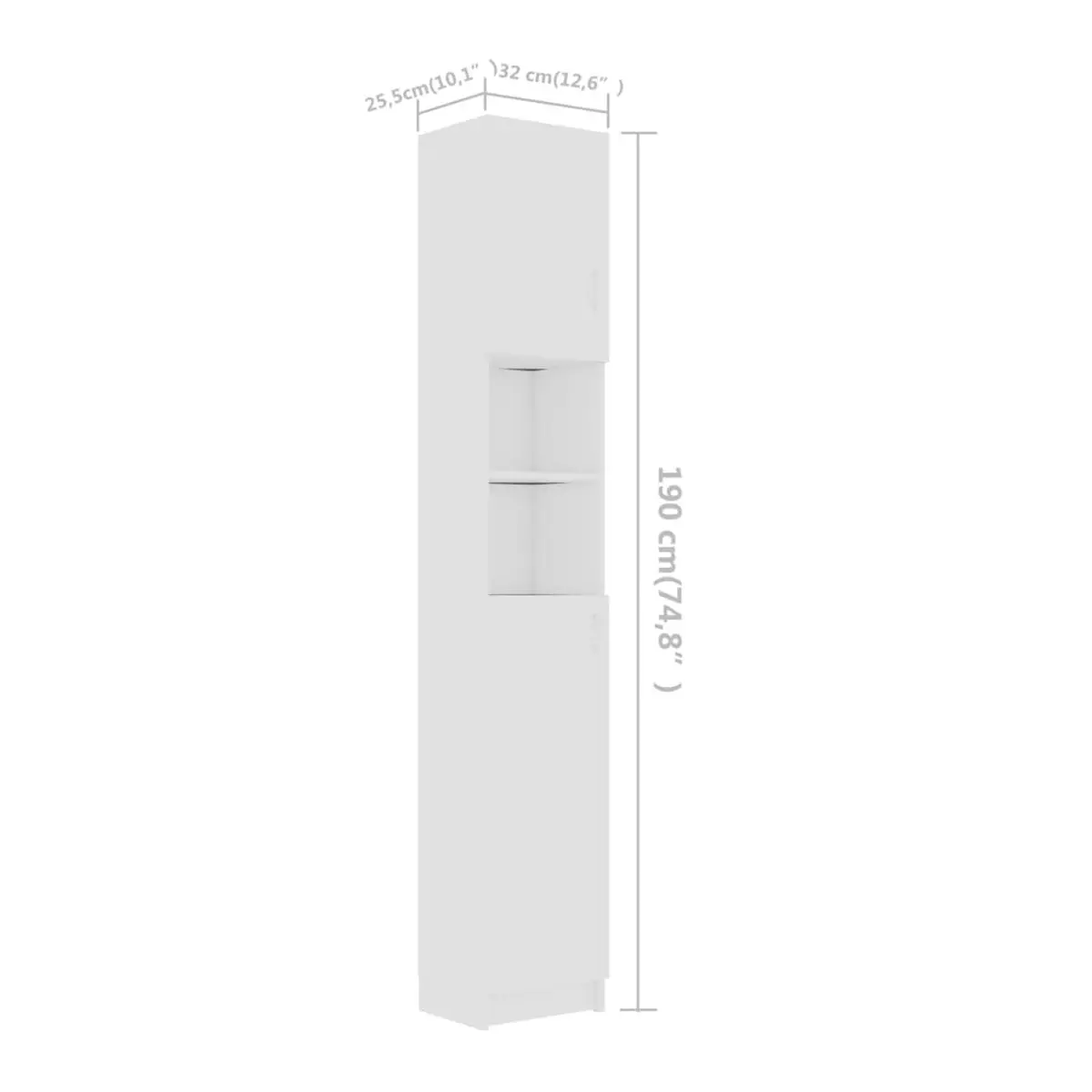 VidaXL high bathroom cabinet 2 doors 2 open shelves White 190x32x25,5 cm