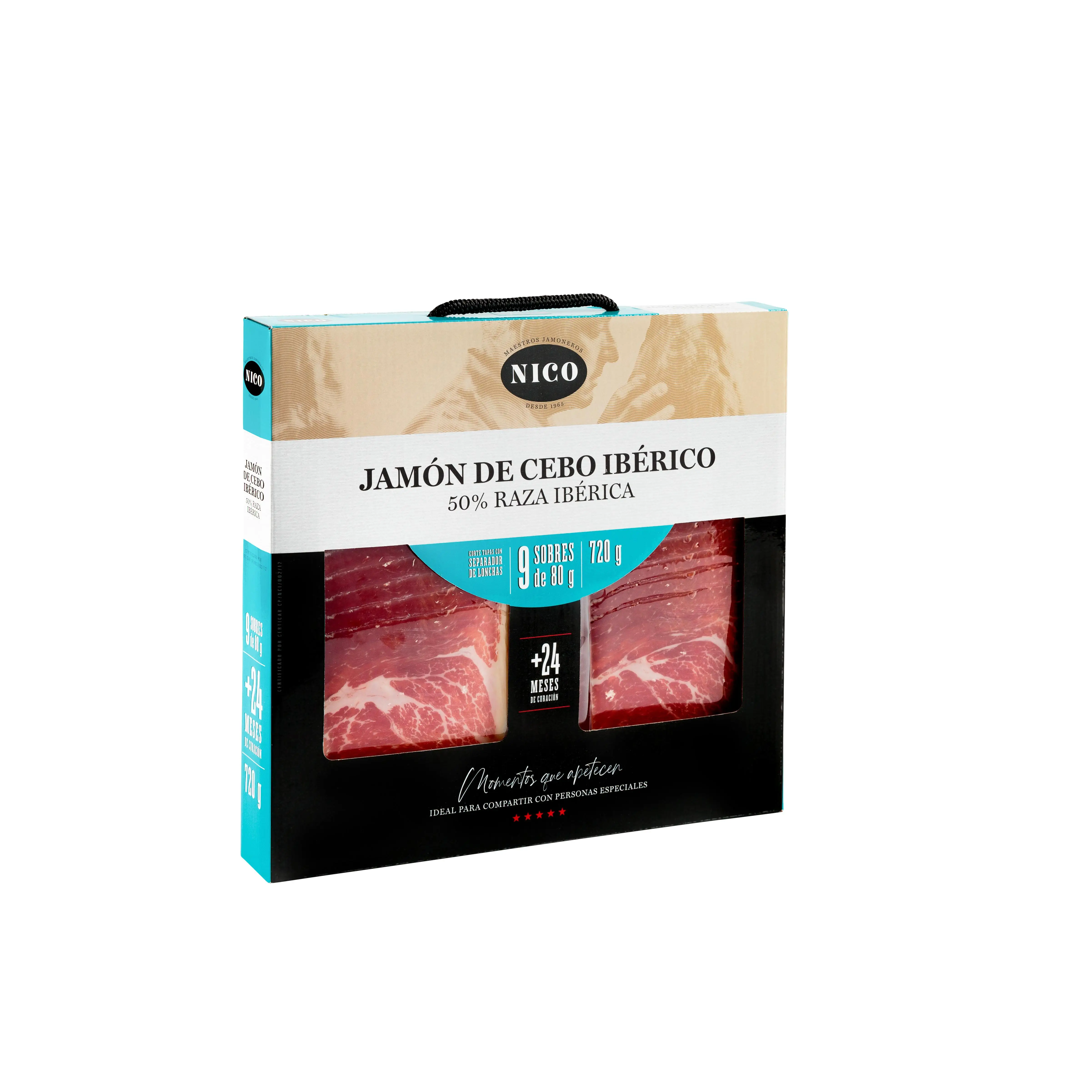 Nico Jamones - PACK LONCHEADO DE JAMON DE CEBO IBERICO 9 Sobres 80g | Jugoso y Suave Textura