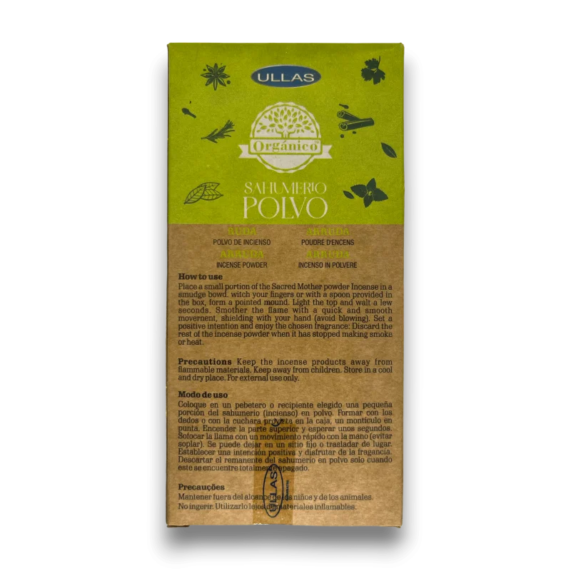 Ruda Powder Incense ULLAS - 25 grams, 100% natural herbal incense for purification and protection, versatile use in aromatherapy, and sustainable production. Ideal for creating a fresh atmosphere and warding off negative energies.