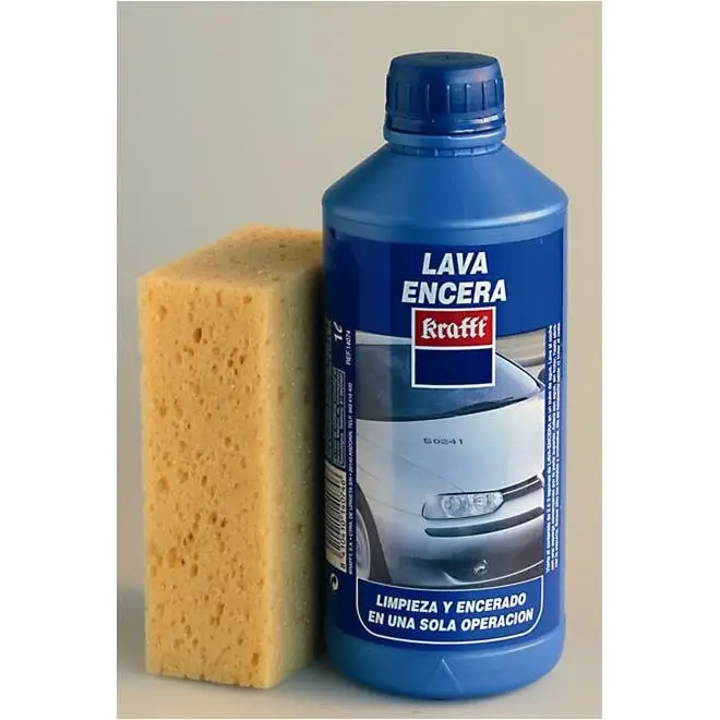 Detergente Lava Encera con Esponja Krafft 1 litro para Coches, limpia y abrillanta