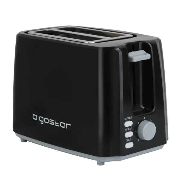 Aigostar Warrior 30006JRL – Tostador para dos rebanadas con 7 niveles de tostado, 750 W de potencia, función descongelación y recalentar. Libre de BPA, color negro.