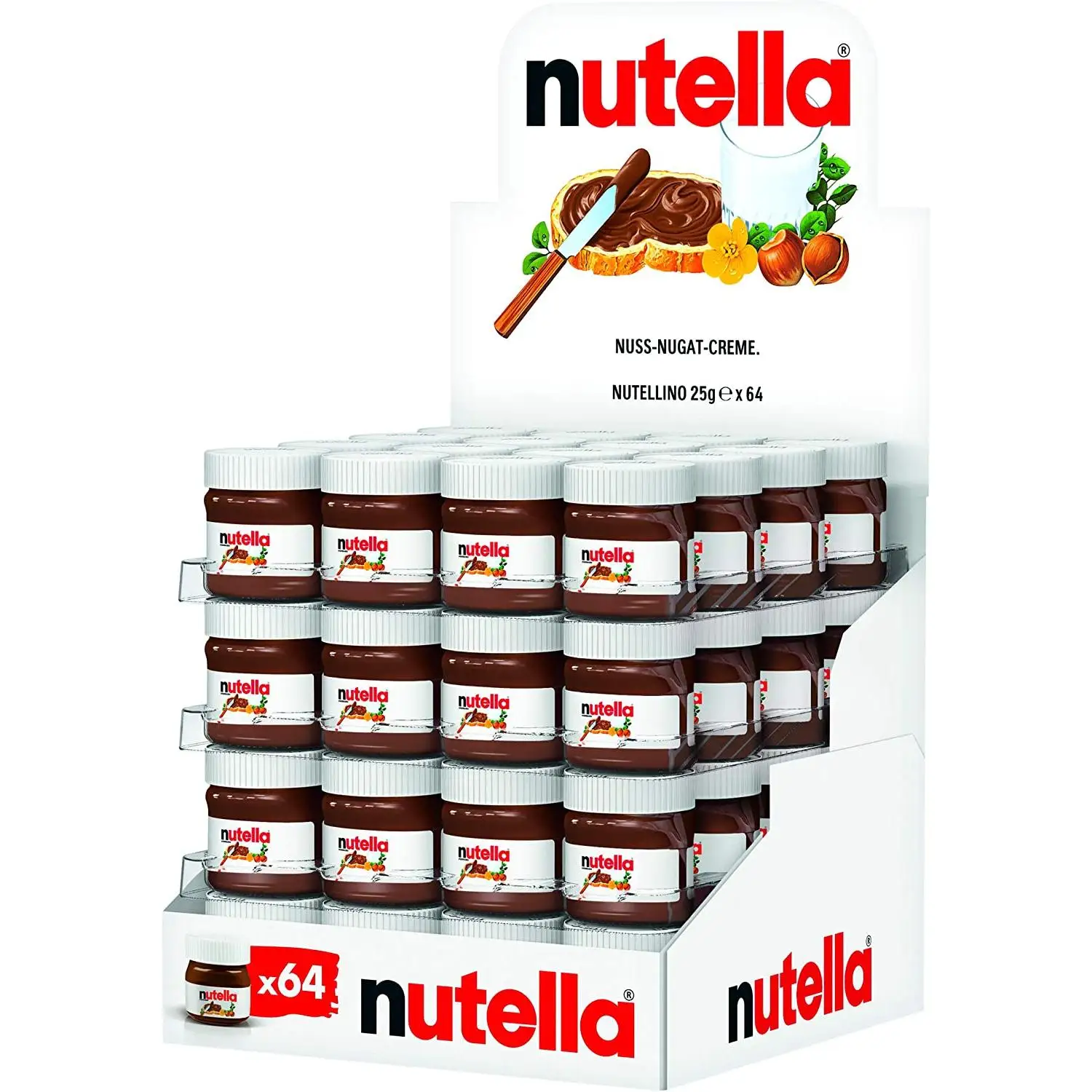 Kinder Nutella Mini 25gr. Hazelnut and Cocoa Cream in glass pot-64/16 units-date preferred consumption 11.02.2025