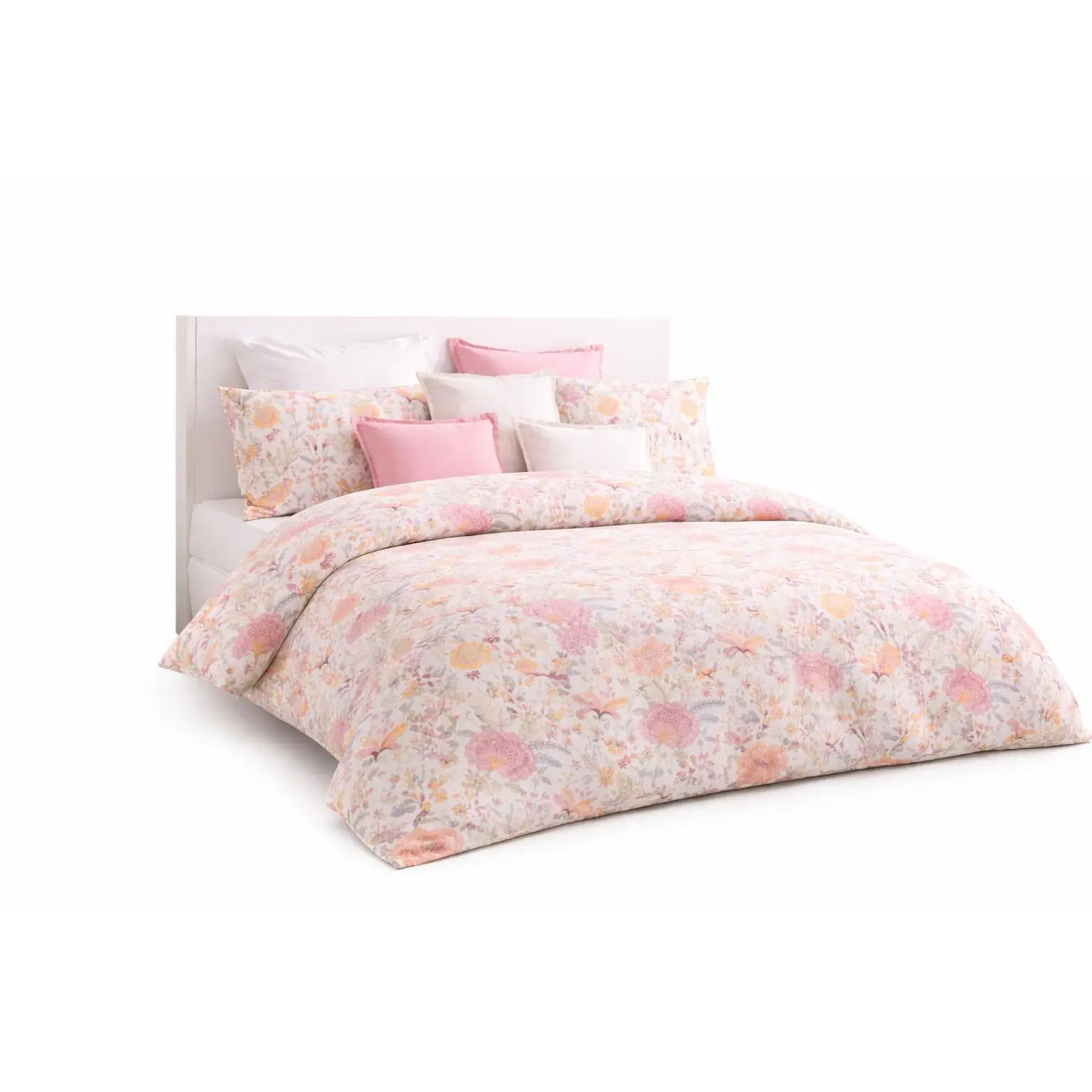 D'A GAMA HOME COLLECTION S.L. Funda Nórdica Estampado Cúrcuma Hojas Románticas Rosa 50% Algodón y 50% Poliéster con Saco Nórdico y Funda de Almohada