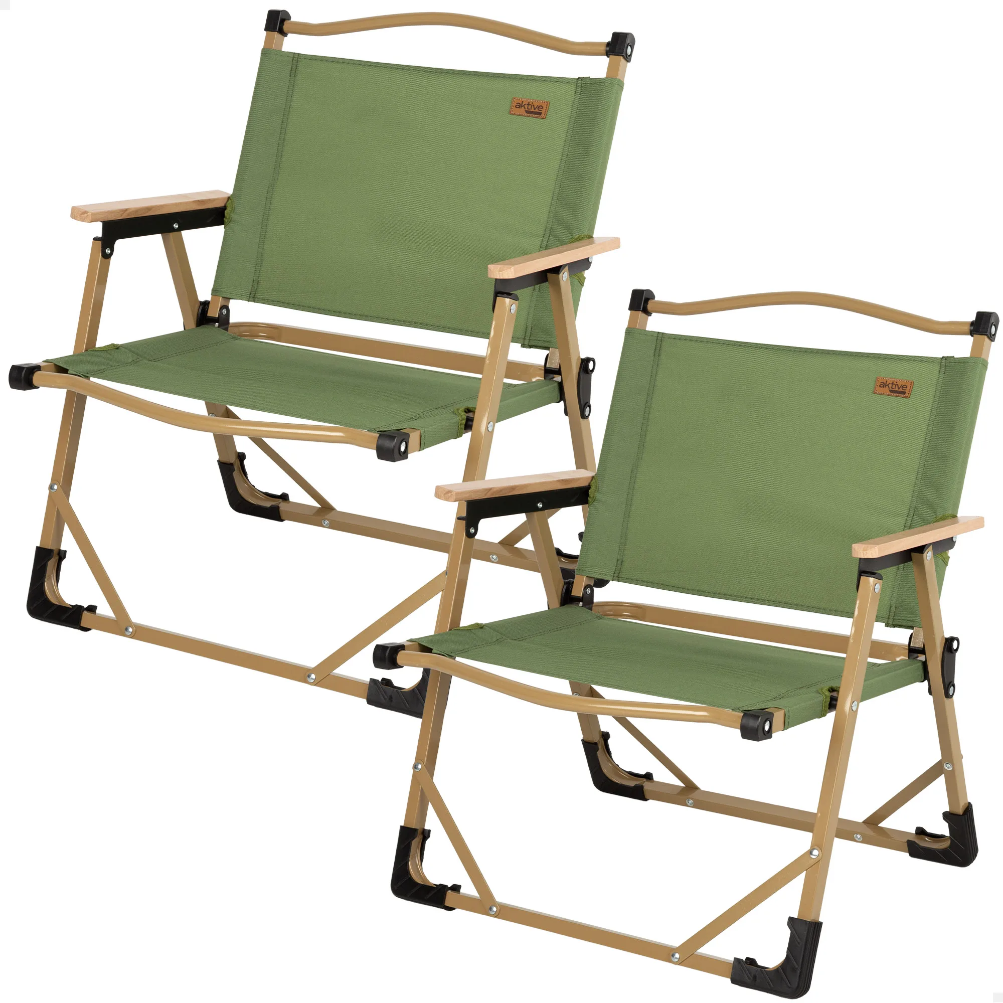 2 Pack low folding chairs glamping green steel Aktive