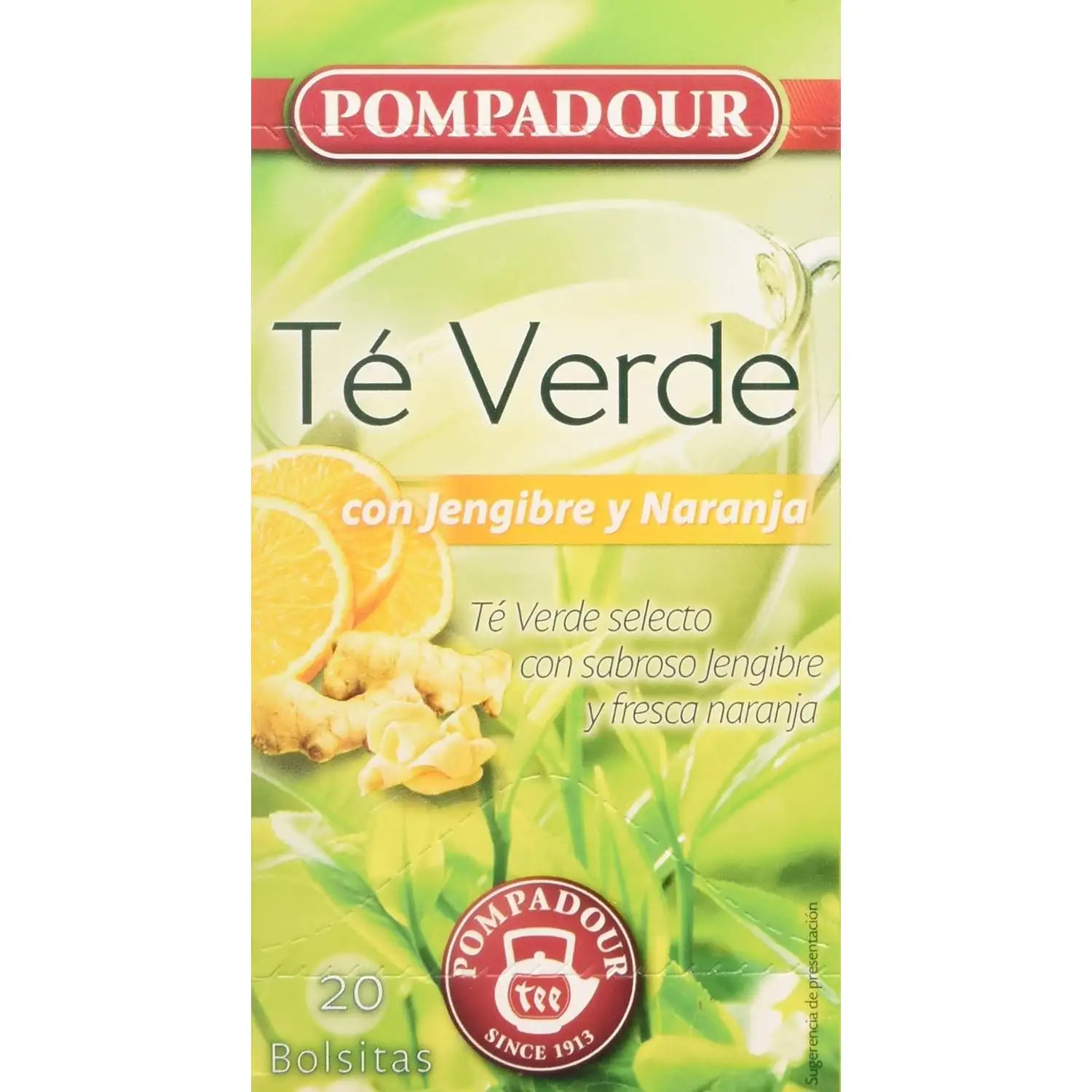 Pompadour - Té Verde, Jengibre y Naranja, 20 Bolsitas, 35g