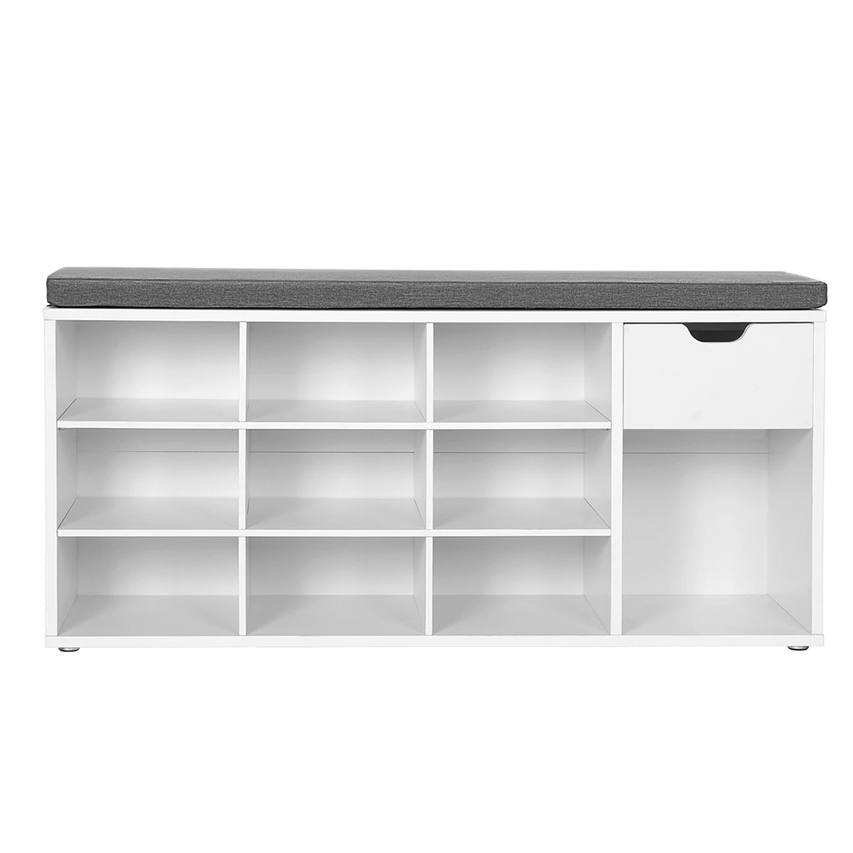 VASAGLE Banco Zapatero, Zapatero con Asiento y Cojín, Banco para Zapatos con Estante, Asiento Acolchado, para Entrada Pasillo Dormitorio, 30 x 104 x 48 cm, Blanco y Gris/Marrón Rústico y Marrón