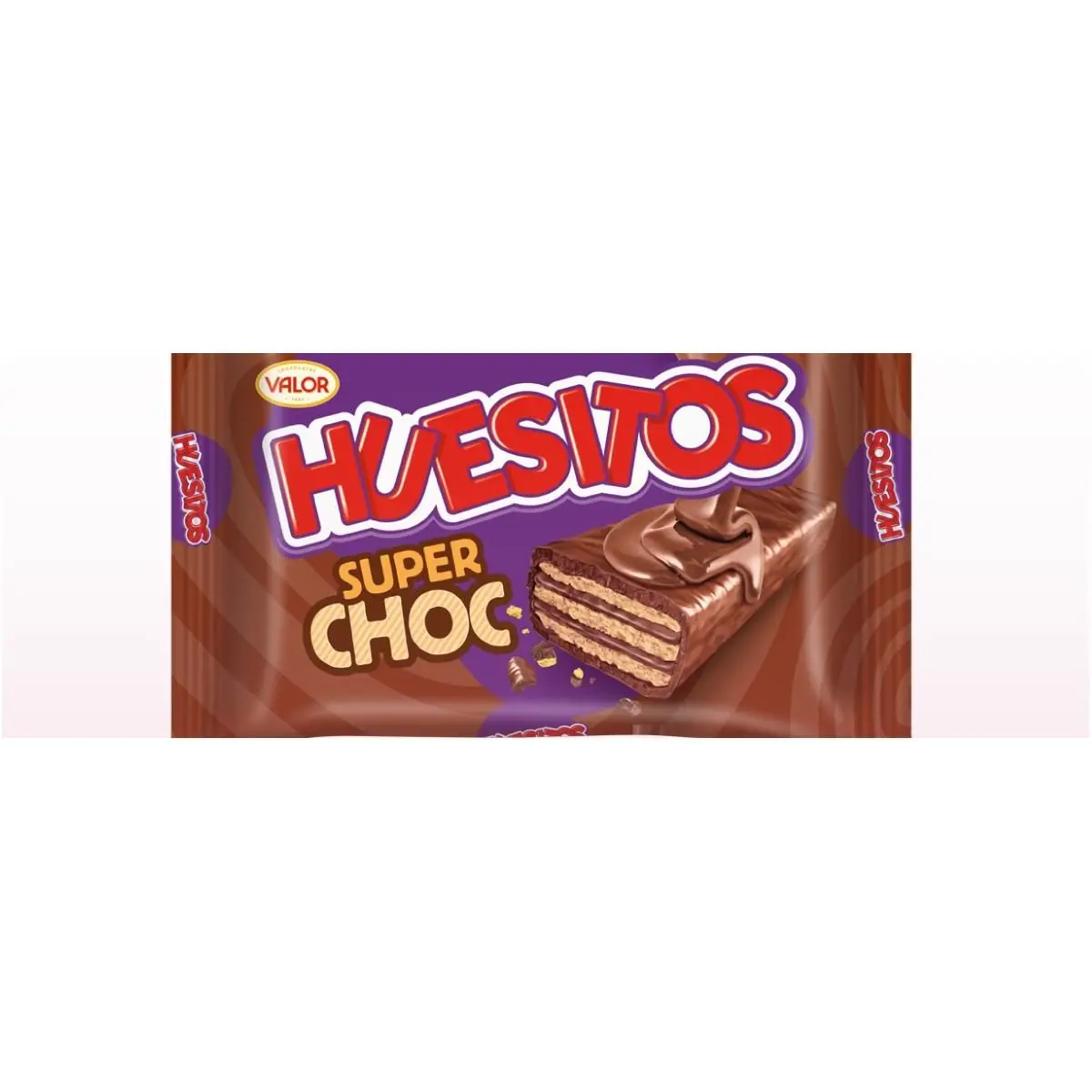 Huesitos super choc crunchy wafer bar covered in milk chocolate and cocoa filling - 5 packs of 5 units