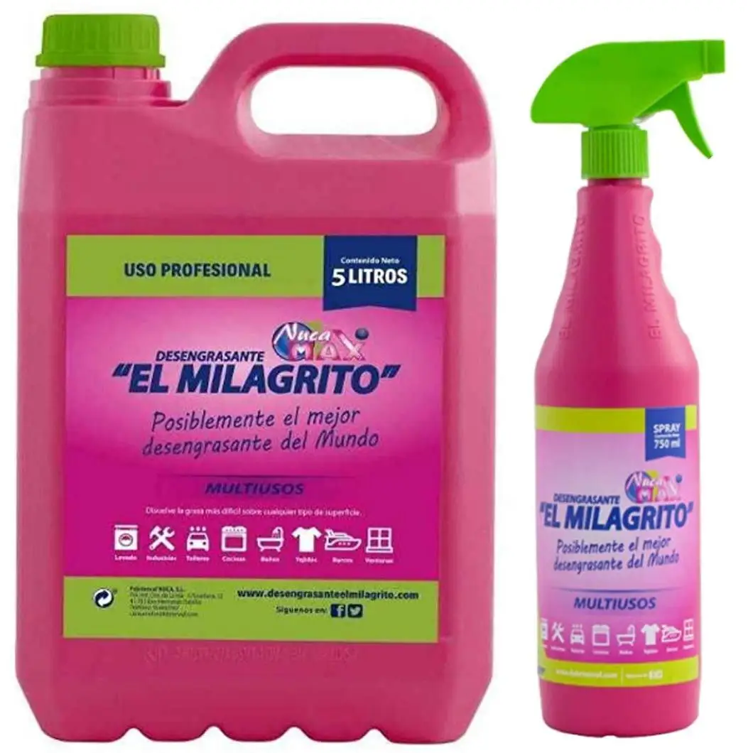 El Milagrito - Limpiador multiusos EL MILAGRITO 5L + PISTOLA 750ML desengrasante y quitamanchas líquido listo para usar, certificado CE, eficaz en mármol y superficies duras, para uso doméstico y profesional