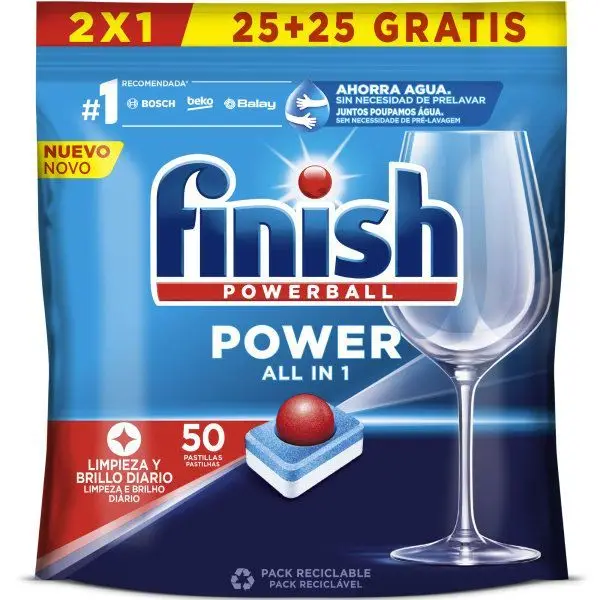 FINISH detergent dishwasher machine all in one FINISH Power 25 + 25 free capsules-5ud-250 tablets total