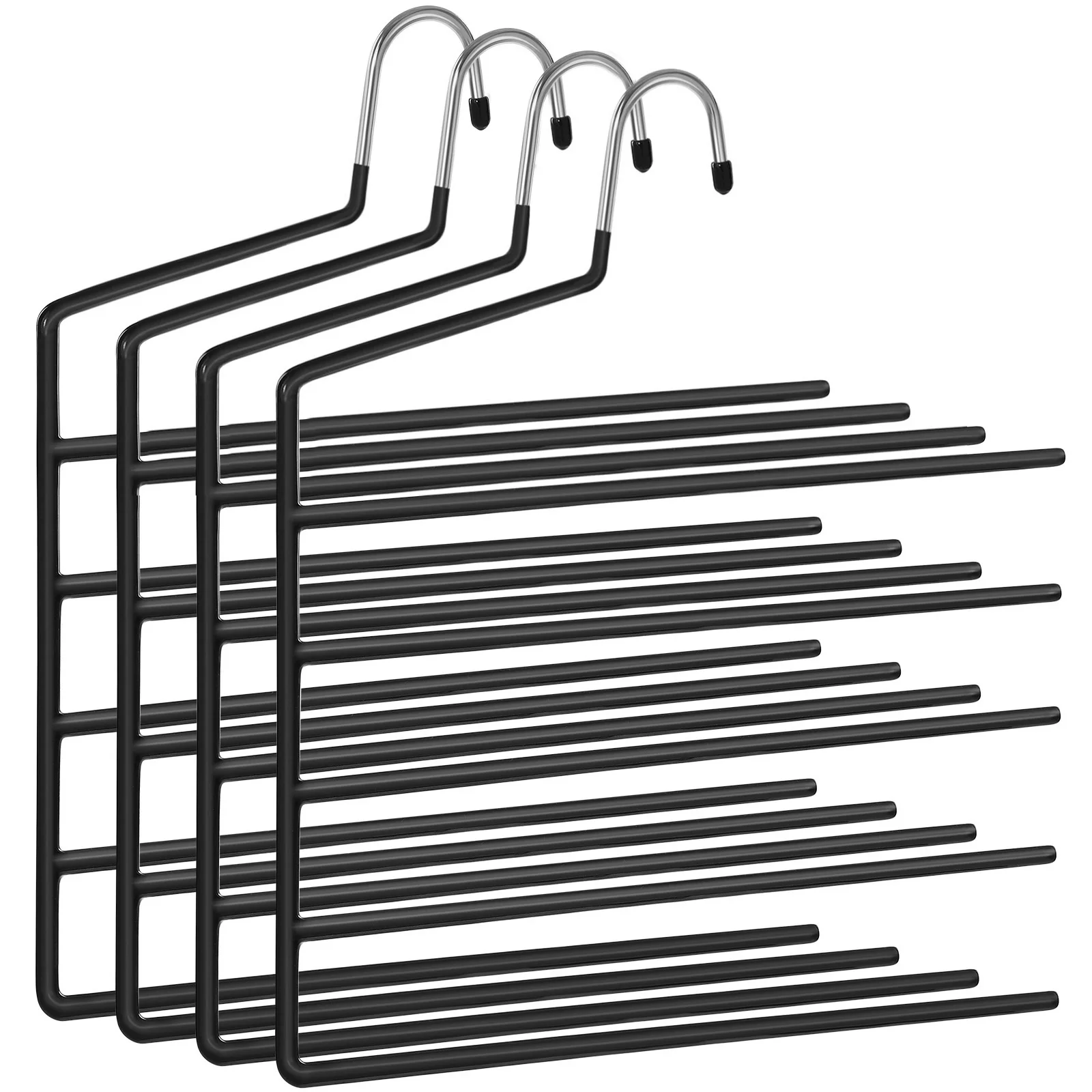 SONGMICS Percha para Pantalones múltiple, Paquete de 4, Percha Abierta, Ahorra Espacio, Organizador Antideslizante, Resistente con 5 Barras para Vaqueros, Toallas y Bufandas, Negro