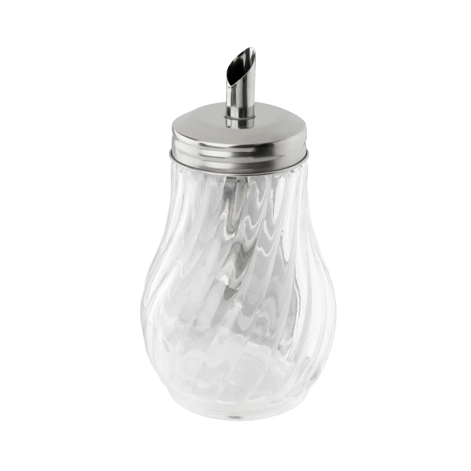 FMProfessional Azucarero, Dosificador de Azúcar,  Azucarero Vintage de Cristal, Azucarero con Dosificador en Acero Inoxidable, Capacidad 280ml, 8 x 8 x 14,5 cm, 1 ud.