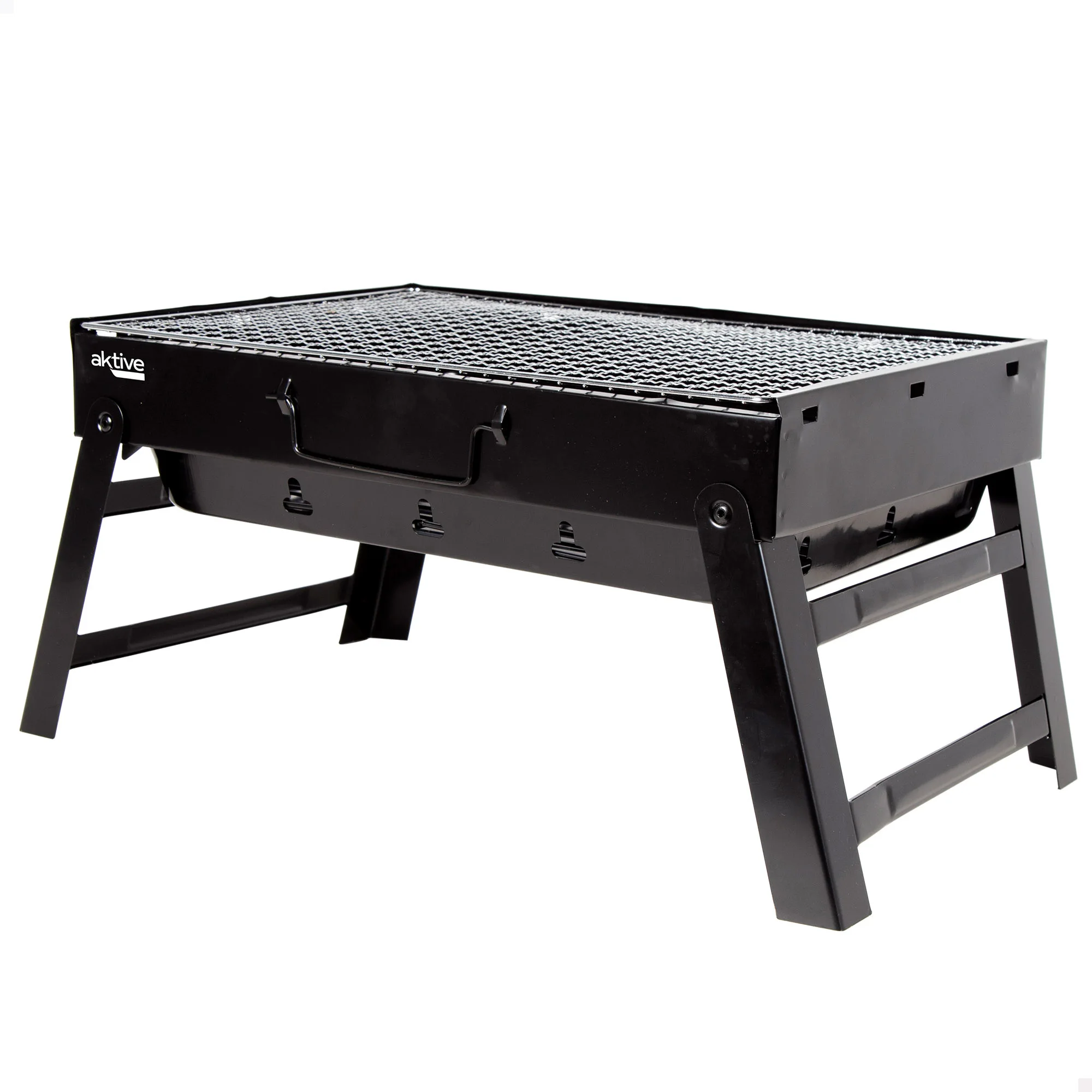 Barbacoa Portátil Aktive a carbón, medidas 50x30x23cm, portátil y plegable con asa de transporte