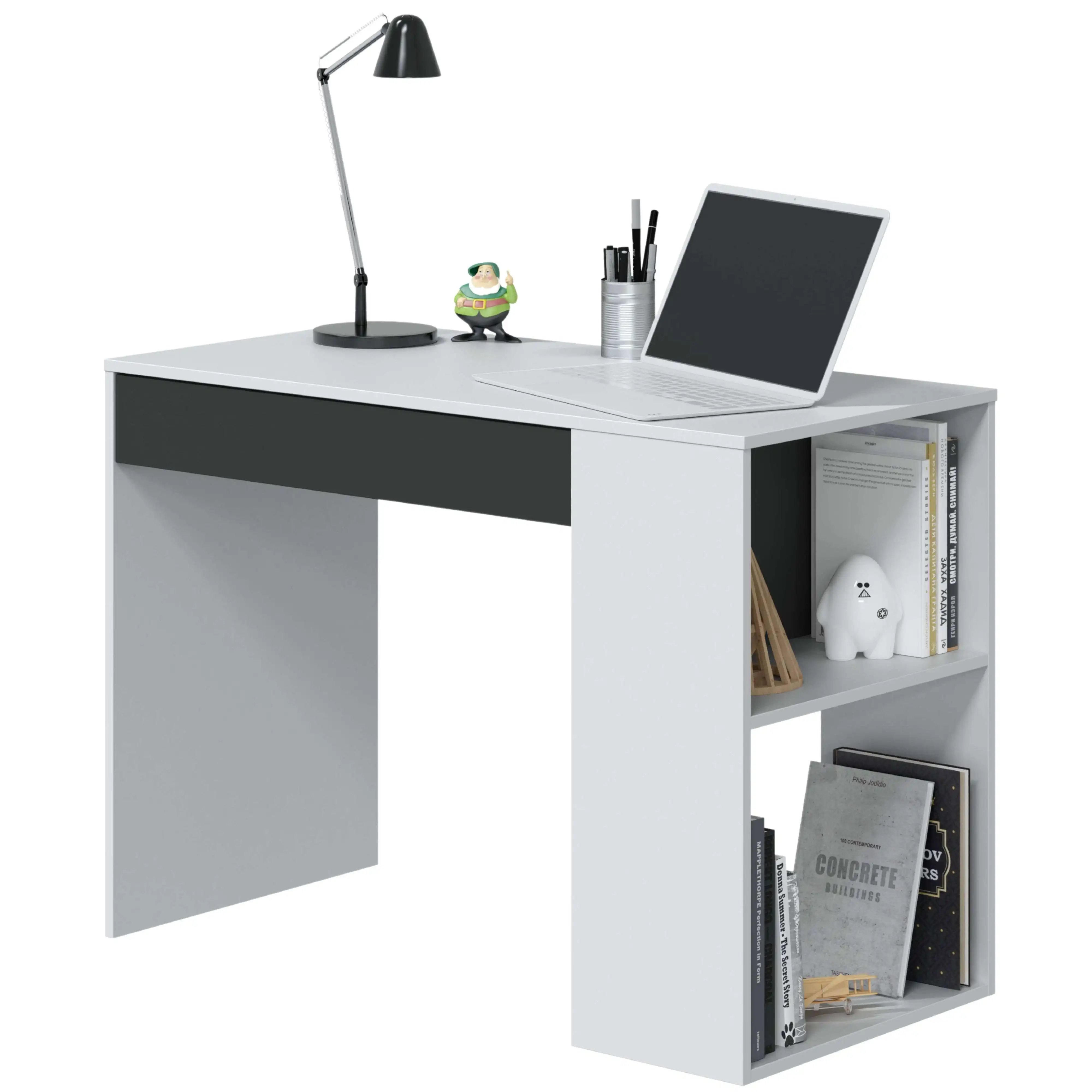 Miroytengo Mesa de Escritorio Masster con 1 Cajón en Blanco Artik y Gris Antracita con estilo Moderno 73x101x50 cm