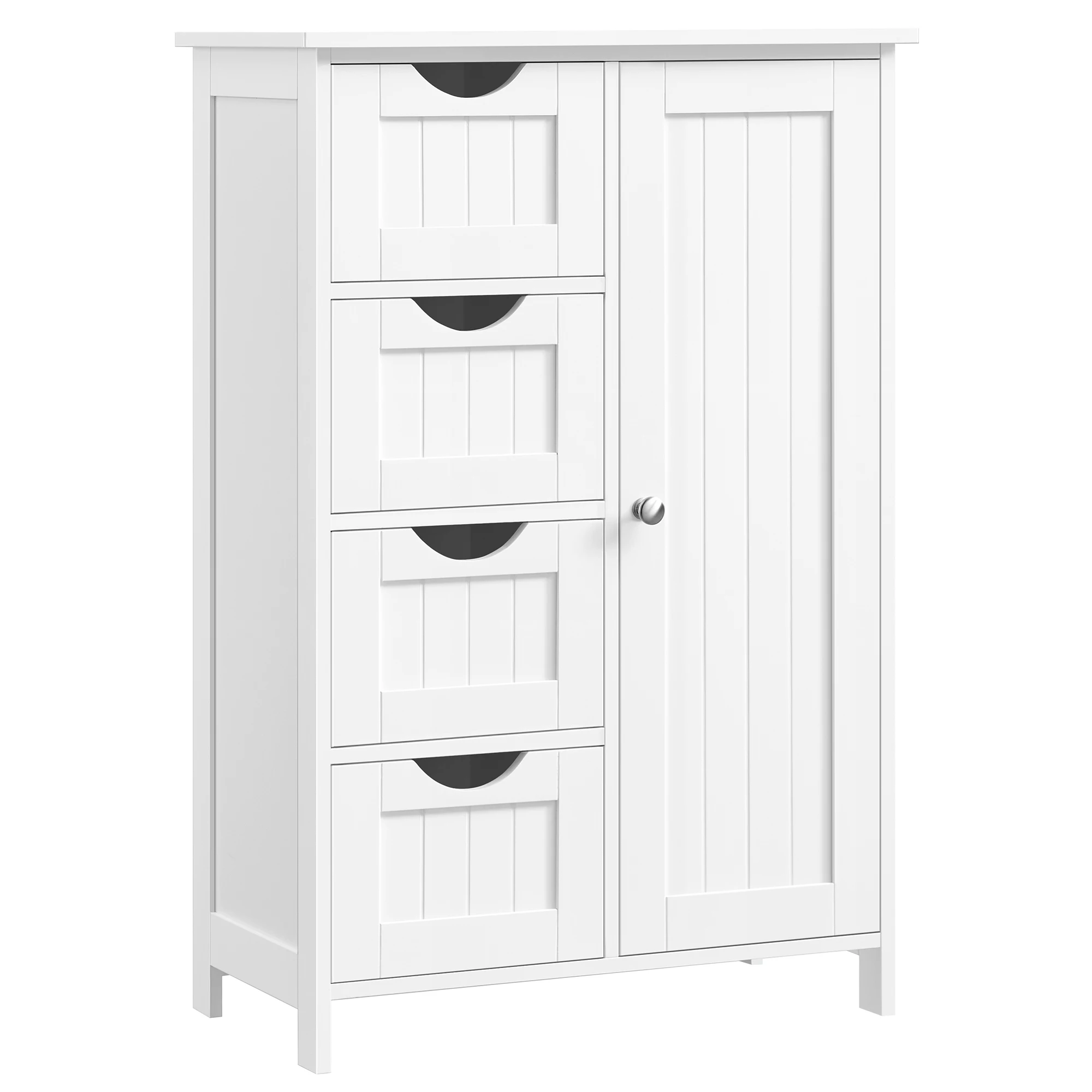 VASAGLE Mobile da Bagno, Mobiletto Stretto per Bagno, Comò da Bagno, Cassettiera con 4 Cassetti, Armadio con Anta, Ripiano Regolabile, 30 x 55 x 82 cm, Bianco/Grigio Scuro/Grigio Pallido