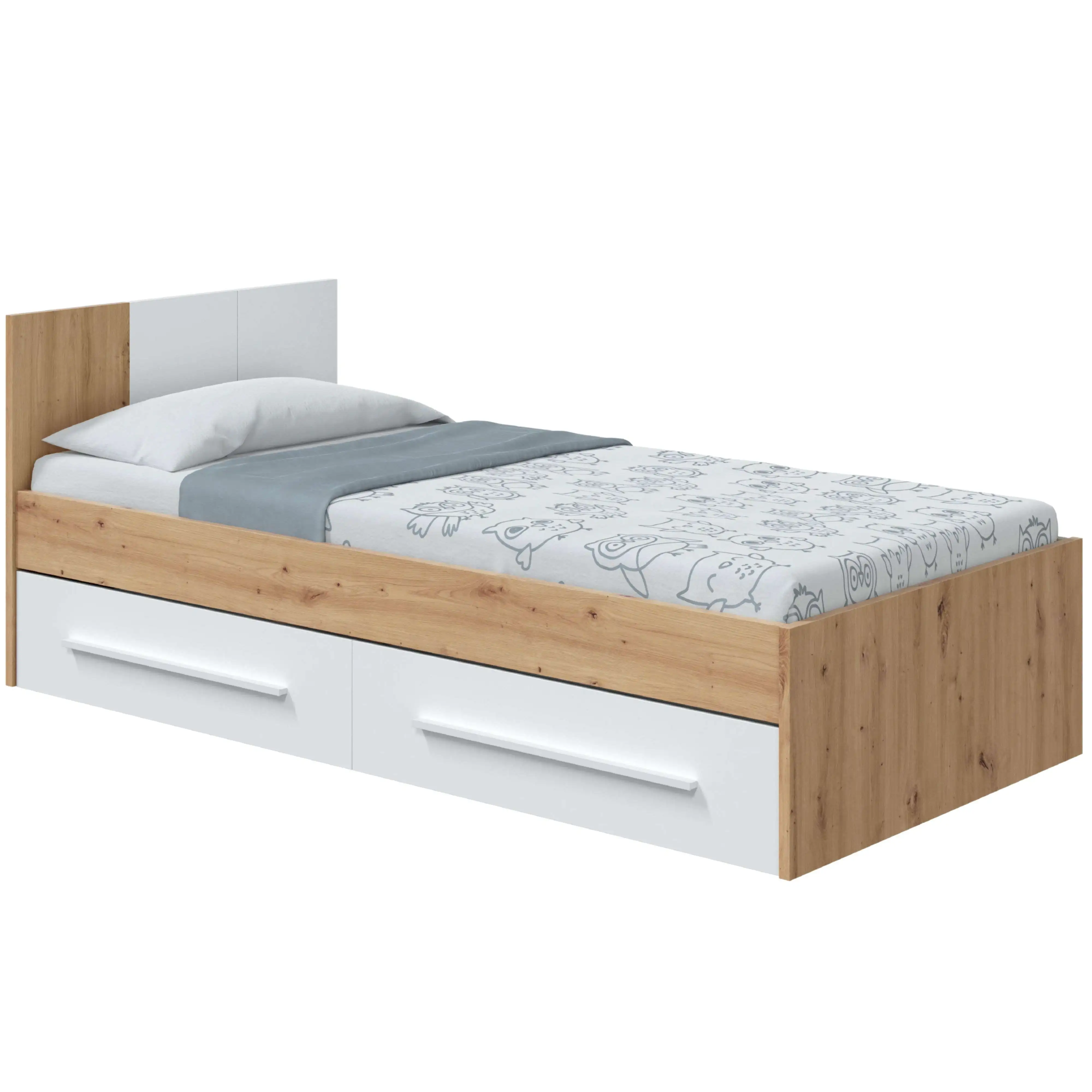 Habitdesign Blanco Cama Juvenil Noa Con Cabecero Color Roble Nodi Y Artik Estilo Nórdico