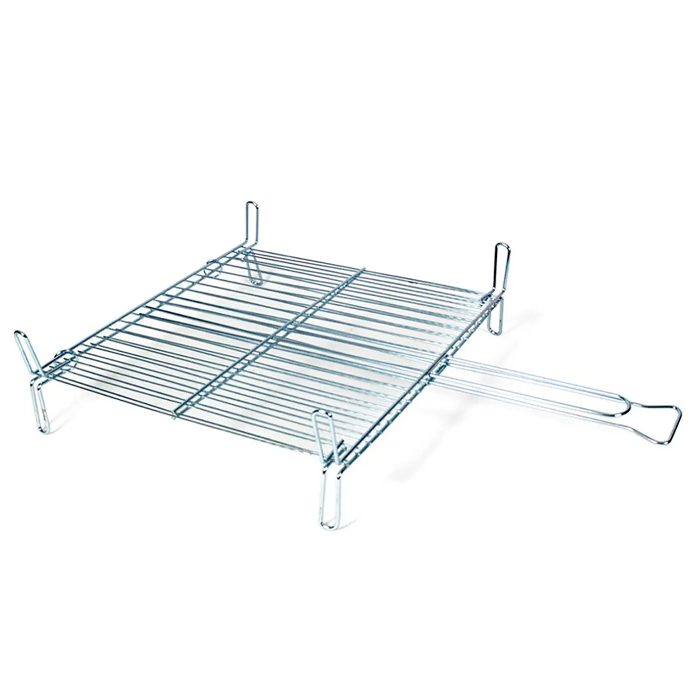 Parrilla doble de acero para barbacoa 50 x 50 cm. Rejilla grill portátil con patas cuadrada, asado de pescado, carne. Ideal para jardín, camping, acampada